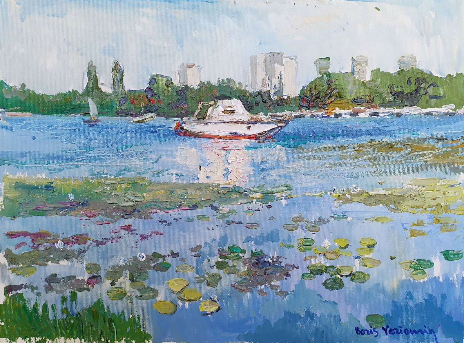 Yeremin Boris (Ukrainian artist), "Yacht", oil on canvas: Title: Yeremin Boris (Ukrainian artist), "Yacht", oil on canvas Description: ARTIST: Yeremin Boris Oleksandrovich, Ukrainian artist TITLE: "Yacht" SIZE: 30 x 40 cm, (11 3/4 x 15 3/4 in.) MEDIUM: oil