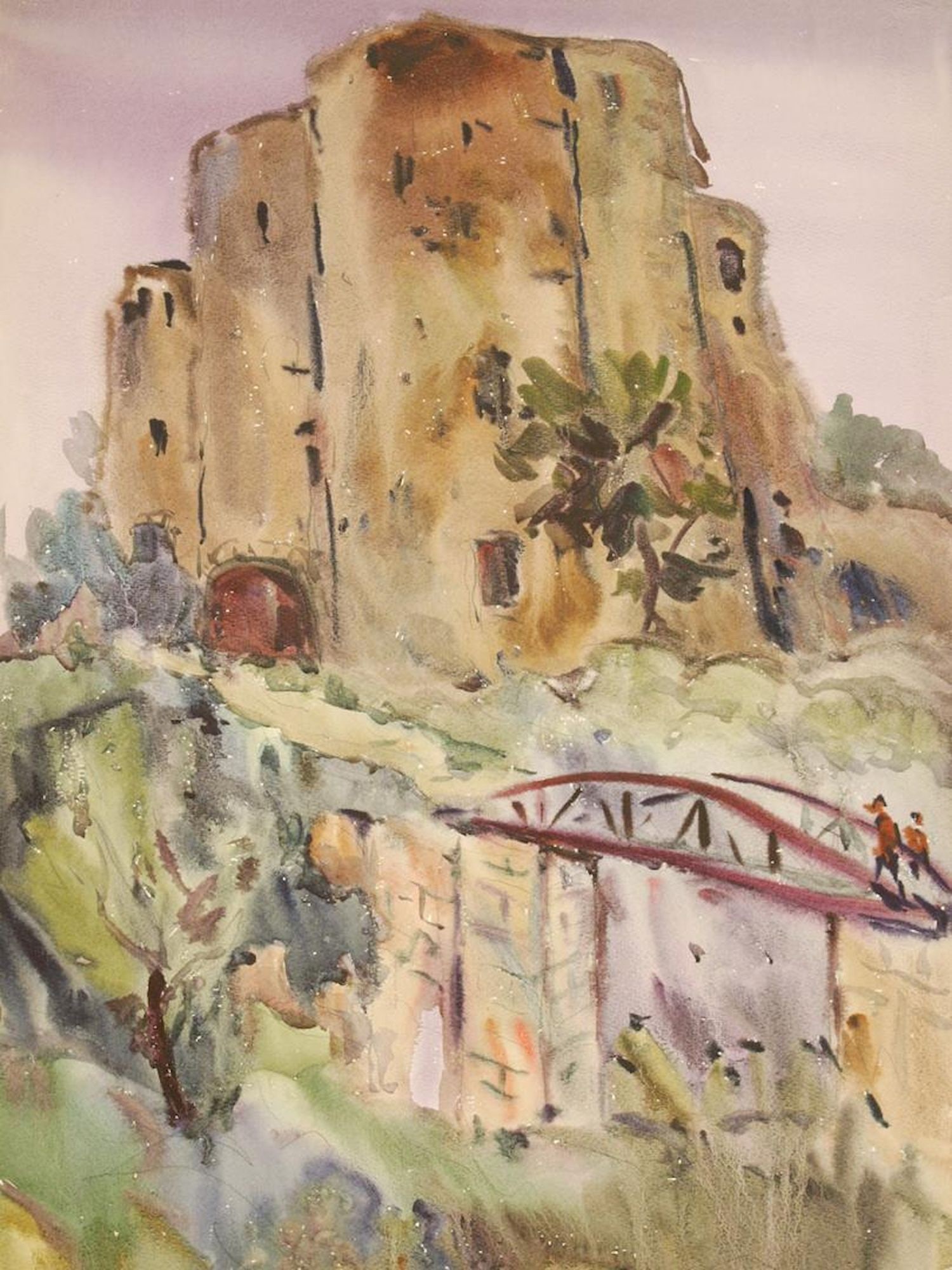 Mynka Olexandr (Ukrainian artist), "Fortress", watercolor on paper: Title: Mynka Olexandr (Ukrainian artist), "Fortress", watercolor on paper Description: ARTIST: Mynka Olexandr Fedorovich, Ukrainian artist TITLE: "Fortress" SIZE: 50 x 67 cm, (19 3/4 x 26 2/4 in.) MED