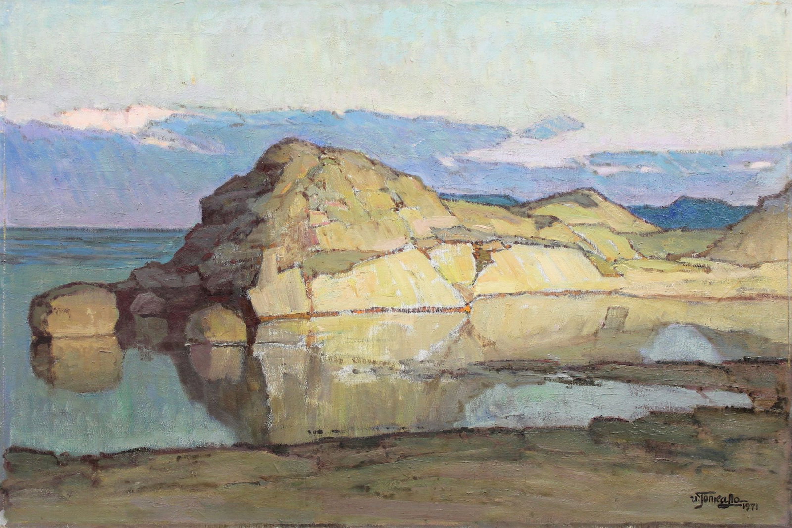 Gopkalo Ivan (Ukrainian artist), "Sea shore", oil on canvas: Title: Gopkalo Ivan (Ukrainian artist), "Sea shore", oil on canvas Description: ARTIST: Gopkalo Ivan Oleksievich, TITLE: "Sea shore" SIZE: 60 x 90 cm, (23 2/4 x 35 2/4 in.) MEDIUM: oil on canvas YEAR 