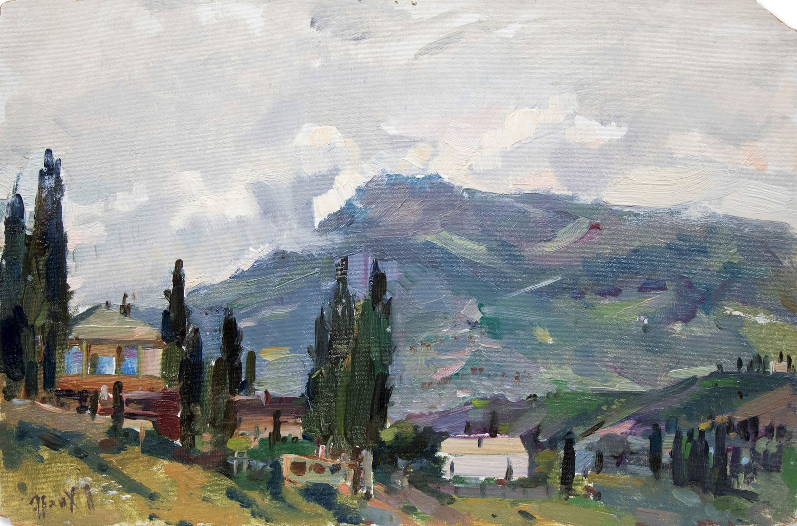 Erlih Volodymyr (Ukrainian artist), "Alushta. Mountain landscape", oil on cardboard (1 of 4)