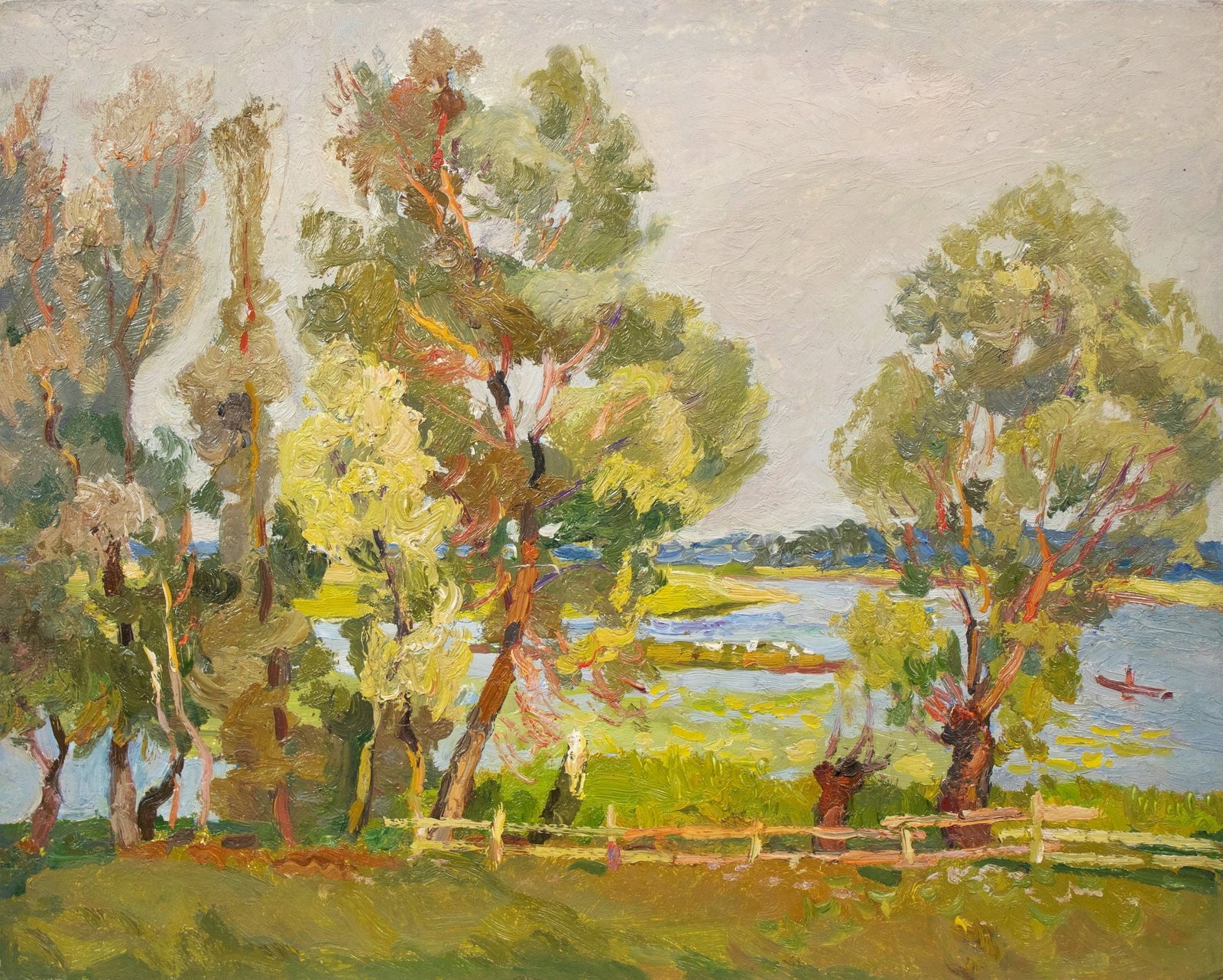 Mynka Olexandr (Ukrainian artist), "The fence on the shore", oil on cardboard (1 of 3)