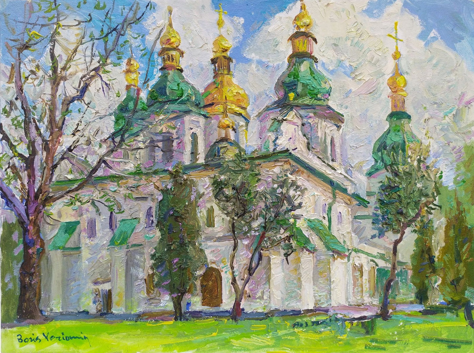 Yeremin Boris (Ukrainian artist), "Orthodox temple", oil on cardboard: Title: Yeremin Boris (Ukrainian artist), "Orthodox temple", oil on cardboard Description: ARTIST: Yeremin Boris Oleksandrovich, Ukrainian artist TITLE: "Orthodox temple" SIZE: 30 x 40 cm, (11 3/4 x 15