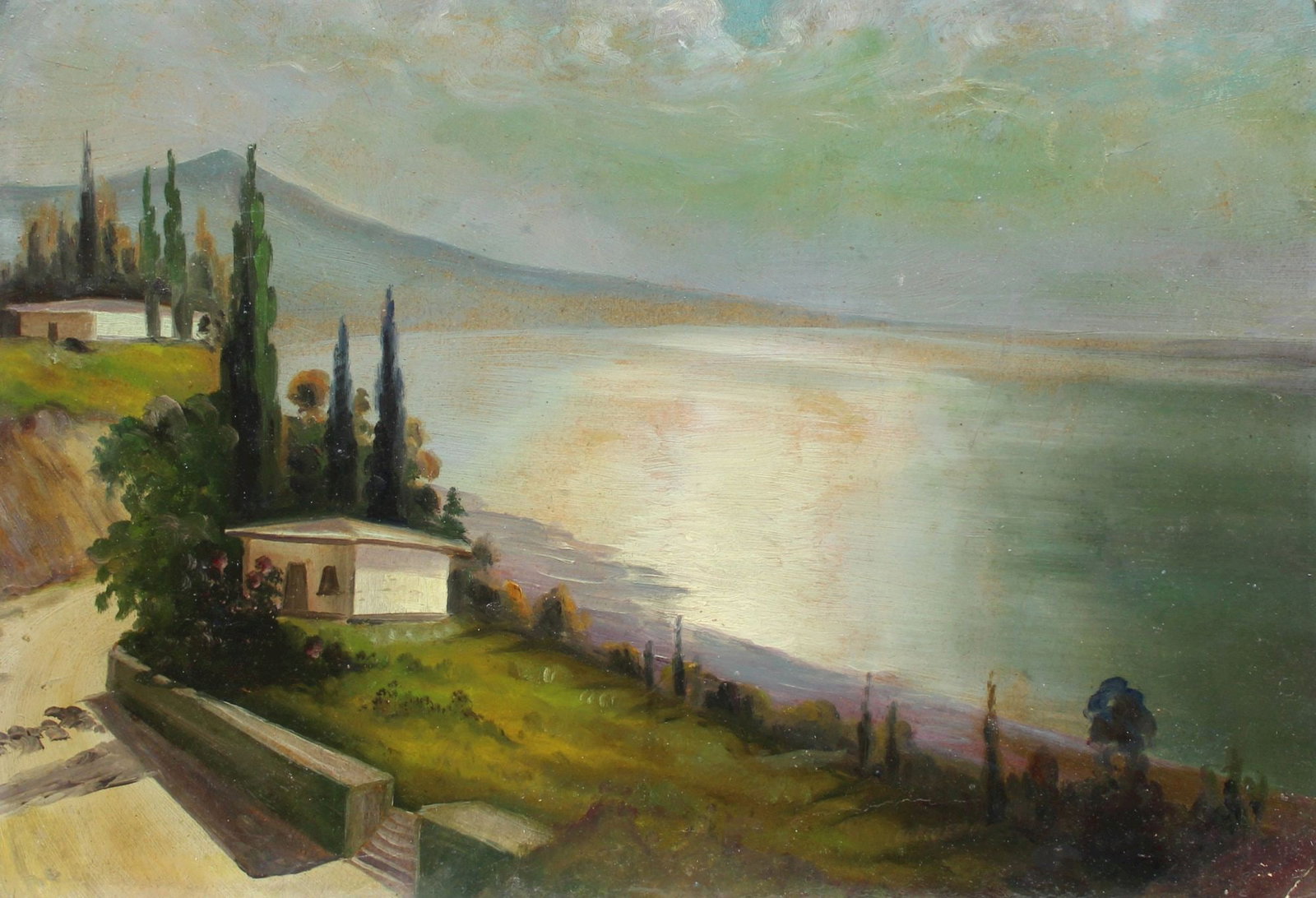 Unidentified (Ukrainian artist), "Quiet evening", oil on cardboard (1 of 3)