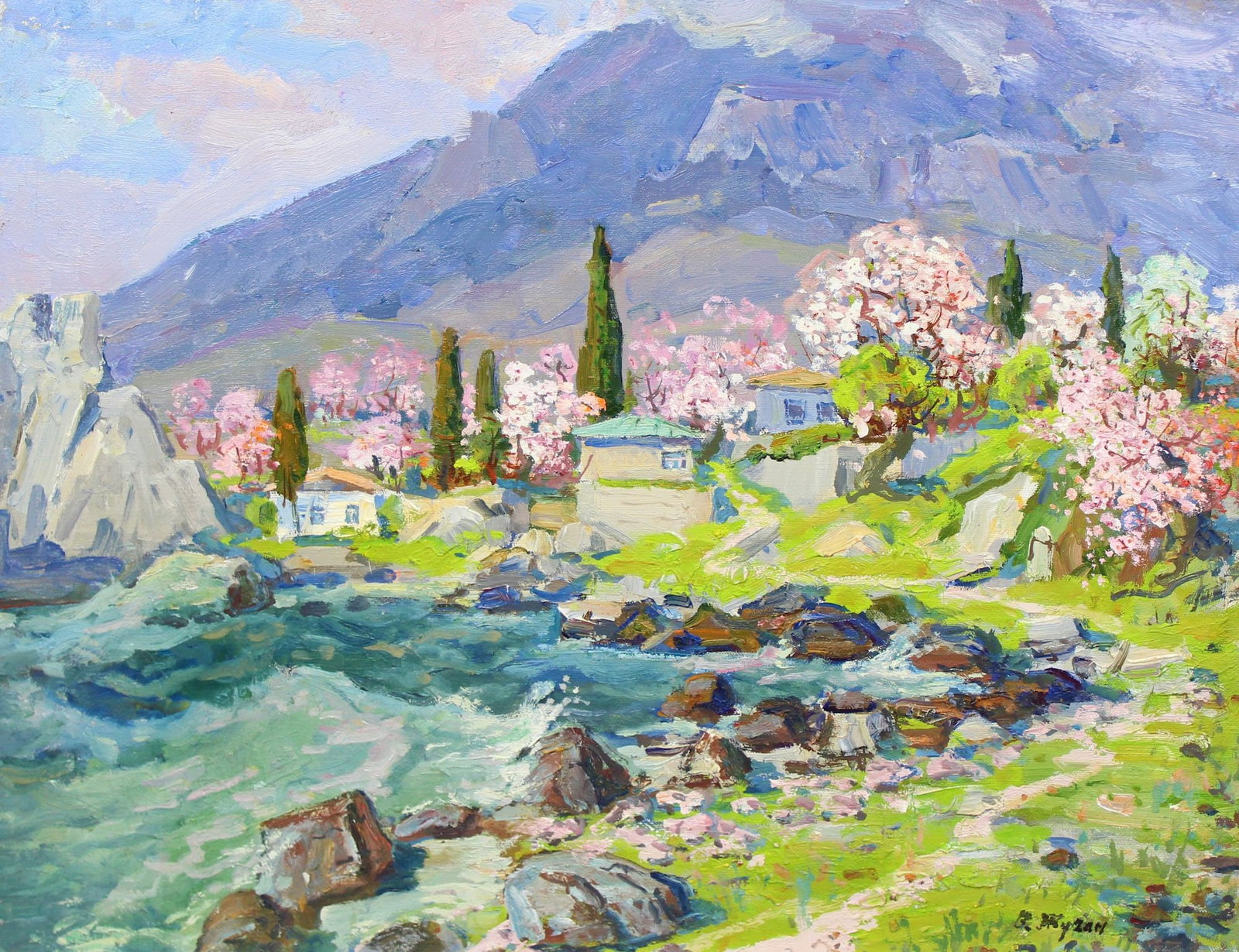 Zhugan Volodymyr (Ukrainian artist), "Chekhovs` bay", oil on canvas: Title: Zhugan Volodymyr (Ukrainian artist), "Chekhovs` bay", oil on canvas Description: ARTIST: Zhugan Volodymyr Oleksandrovych, Ukrainian artist TITLE: "Chekhovs` bay" SIZE: 60 x 75 cm, (23 2/4 x 29 