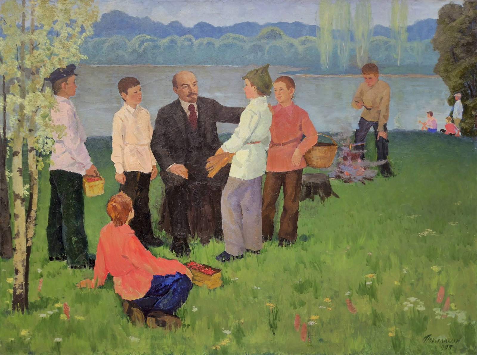 Pokulity Kostyantyn (Ukrainian artist), "Lenin with children on nature", oil on canvas (1 of 3)