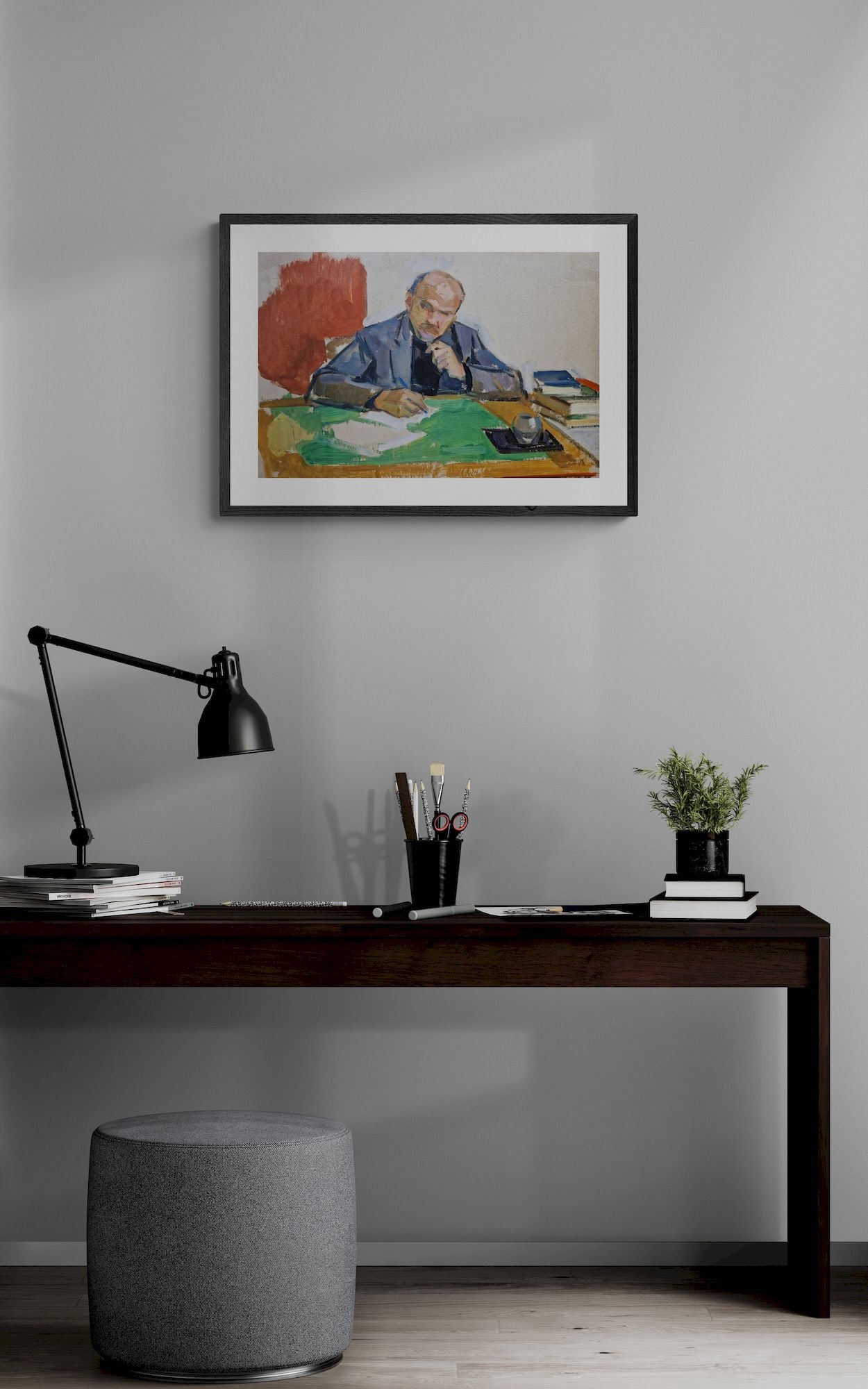 Unidentified (Ukrainian artist), "Lenin at work", oil on cardboard - 3