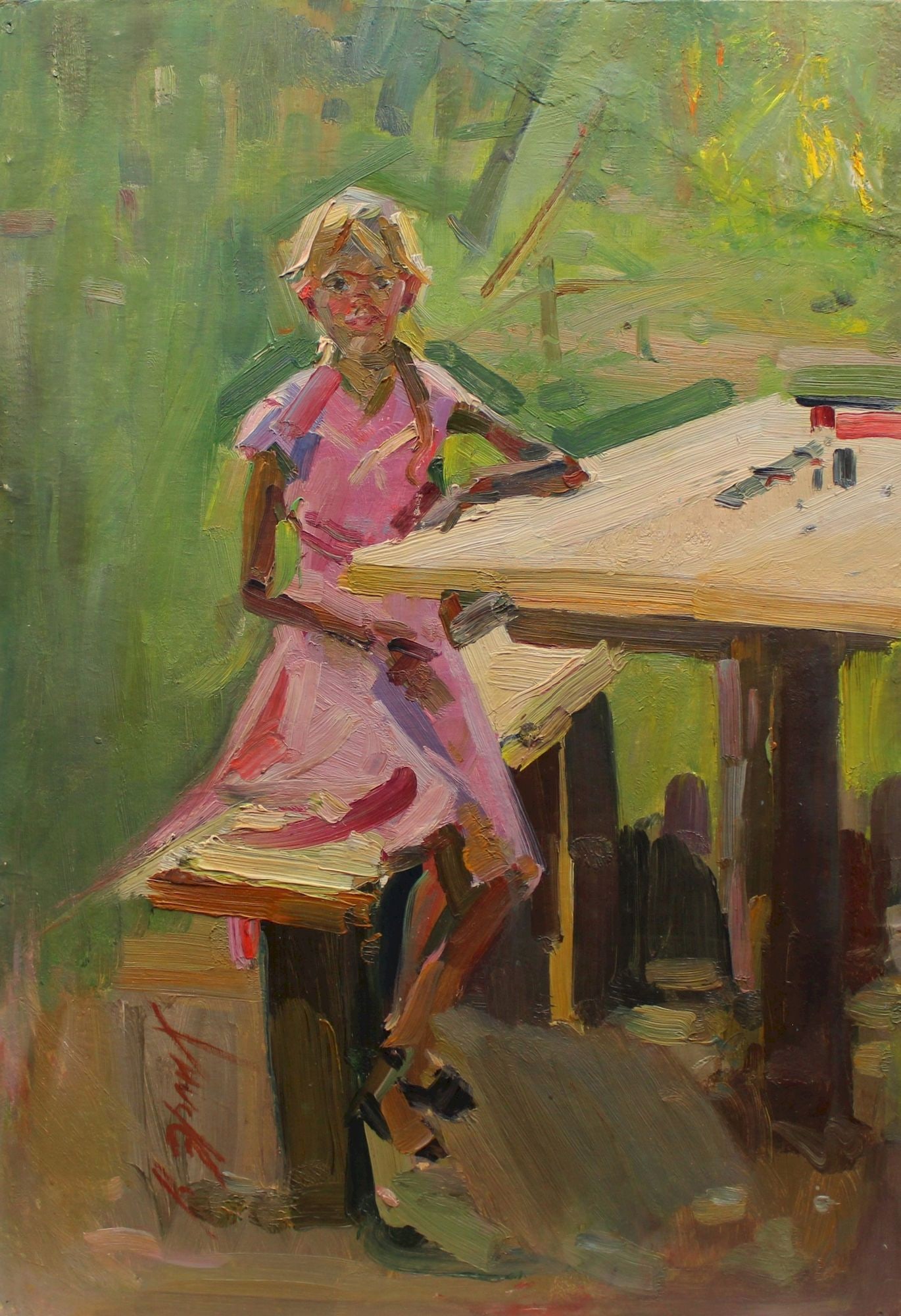 Erlih Volodymyr (Ukrainian artist), "Helen", oil on cardboard: Title: Erlih Volodymyr (Ukrainian artist), "Helen", oil on cardboard Description: ARTIST: Erlih Volodymyr Isaakovich, Ukrainian artist TITLE: "Helen" SIZE: 50 x 35 cm, (19 3/4 x 13 3/4 in.) MEDIUM: