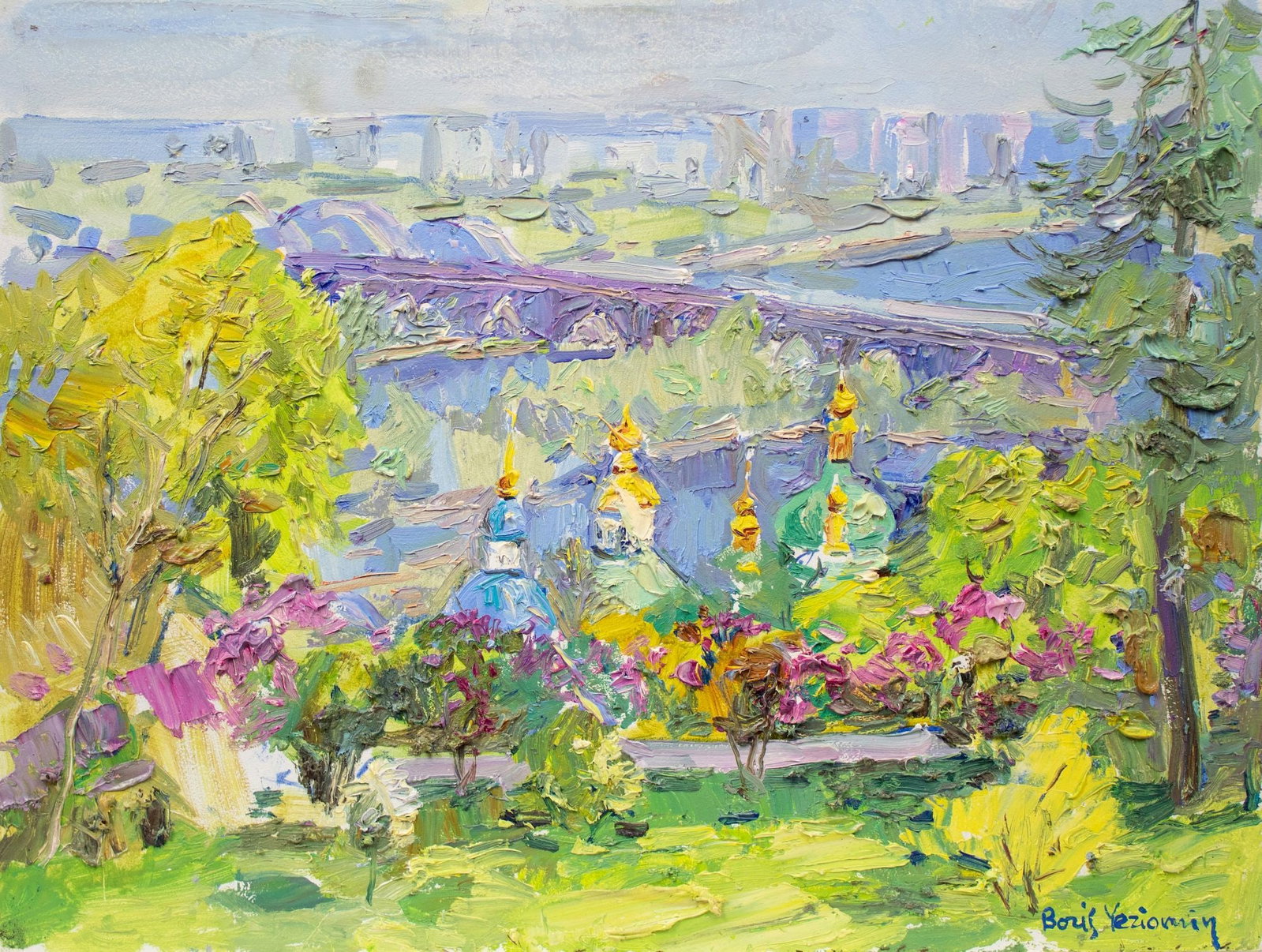 Yeremin Boris (Ukrainian artist), "View of the left bank of Kiev", oil on cardboard (1 of 4)