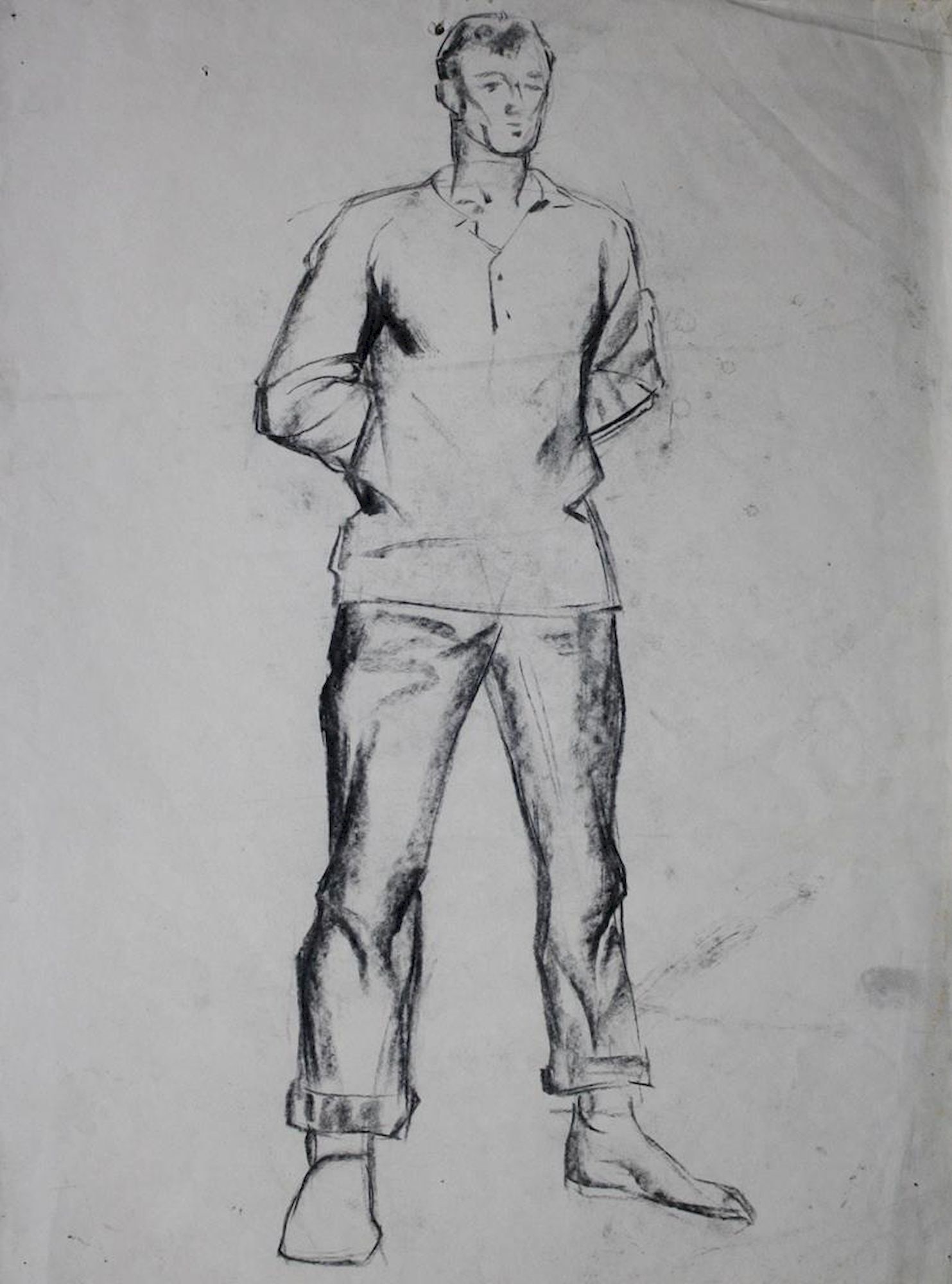 Mynka Olexandr (Ukrainian artist), "Captive", coal on paper: Title: Mynka Olexandr (Ukrainian artist), "Captive", coal on paper Description: ARTIST: Mynka Olexandr Fedorovich, Ukrainian artist TITLE: "Captive" SIZE: 59 x 44 cm, (23 1/4 x 17 1/4 in.) MEDIUM: coa