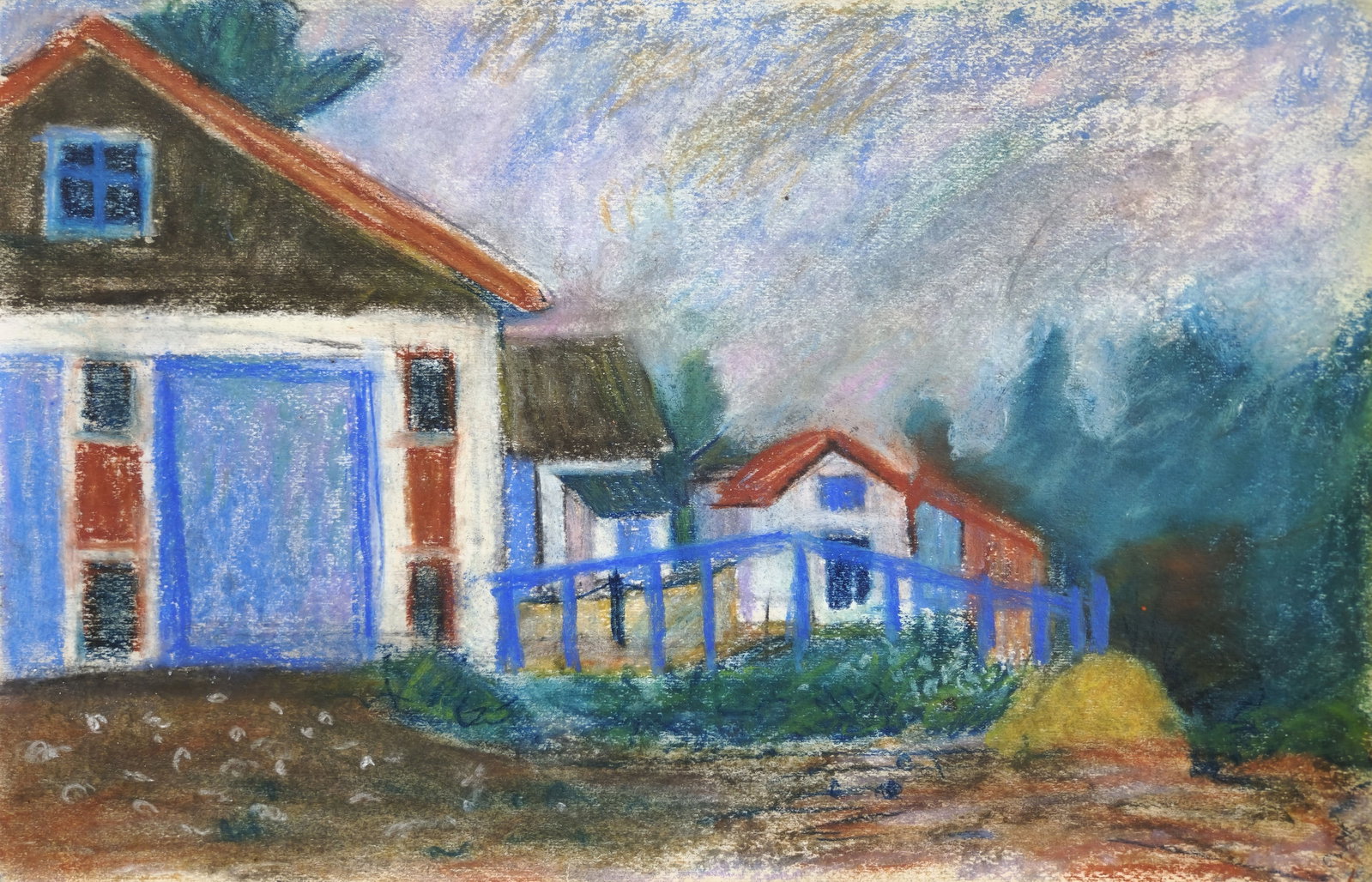 Lah Rostislav (Ukrainian artist), "House", tempera on paper: Title: Lah Rostislav (Ukrainian artist), "House", tempera on paper Description: ARTIST: Lah Rostislav Ivanovich, Ukrainian artist TITLE: "House" SIZE: 32 x 49 cm, (12 2/4 x 19 1/4 in.) MEDIUM: tempera