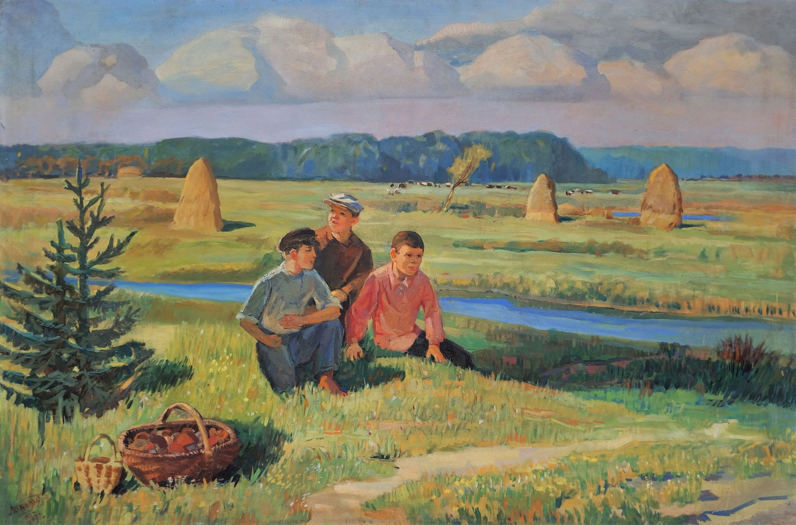 Lesnitska Lyudmyla (Ukrainian artist), "Children with mushrooms", oil on canvas (1 of 6)