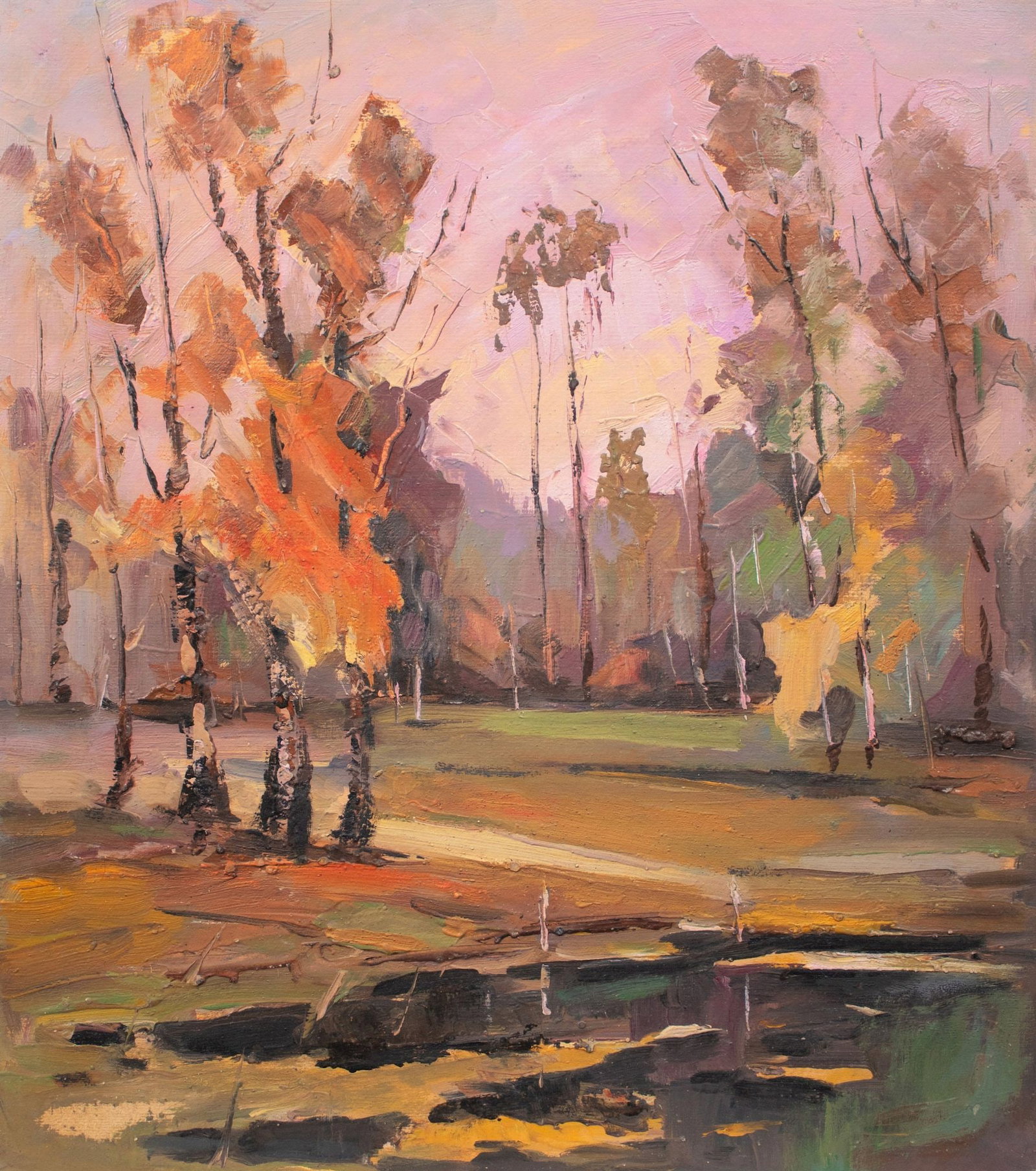 Romanyuk Petro (Ukrainian artist), "Golden autumn", oil on cardboard: Title: Romanyuk Petro (Ukrainian artist), "Golden autumn", oil on cardboard Description: ARTIST: Romanyuk Petro Vasylovych, Ukrainian artist TITLE: "Golden autumn" SIZE: 60 x 52 cm, (23 2/4 x 20 2/4