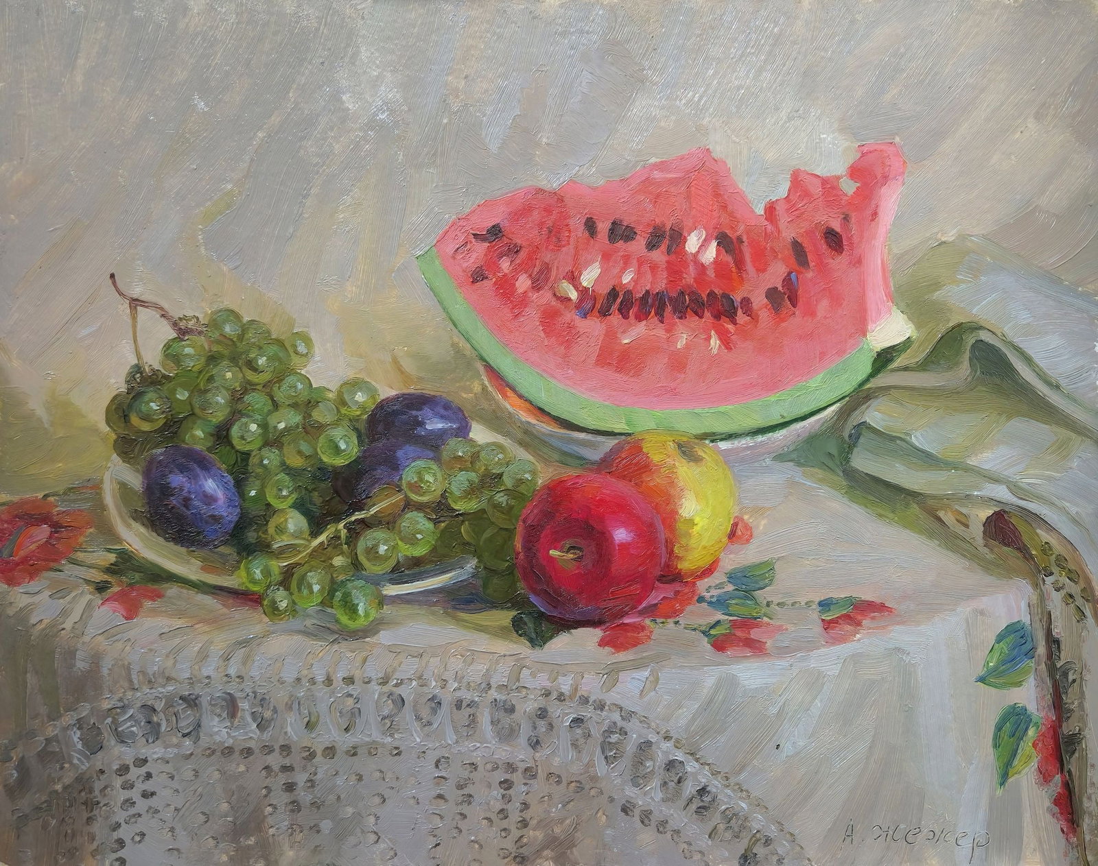 Zhezher Anatoly (Ukrainian artist), "Still life", oil on cardboard: Title: Zhezher Anatoly (Ukrainian artist), "Still life", oil on cardboard Description: ARTIST: Zhezher Anatoly Mykhaylovich, Ukrainian artist TITLE: "Still life" SIZE: 40 x 50 cm, (15 3/4 x 19 3/4 in.