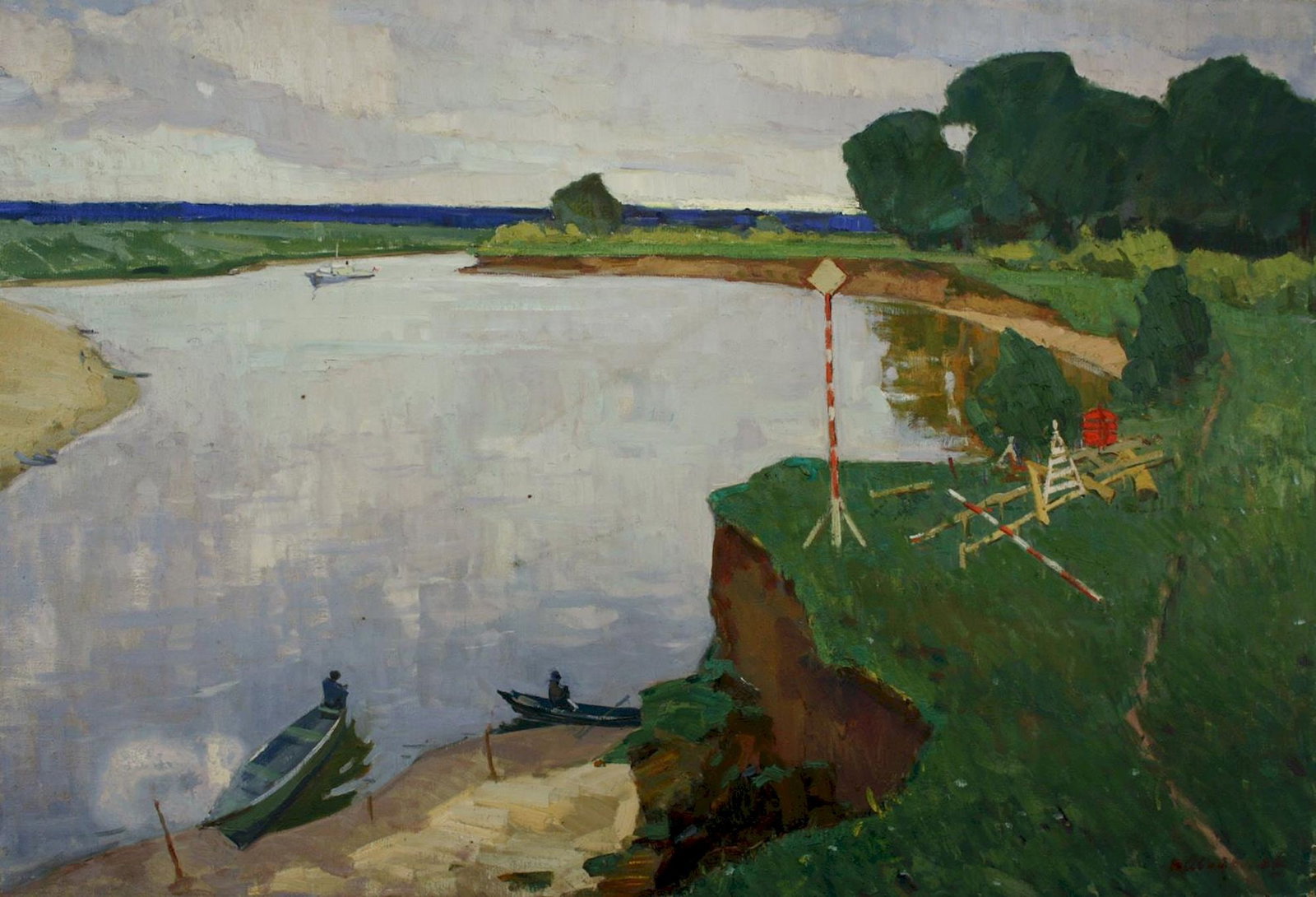 Sevastyanov Victor (Ukrainian artist), "River bank", oil on canvas: Title: Sevastyanov Victor (Ukrainian artist), "River bank", oil on canvas Description: ARTIST: Sevastyanov Victor Grigorovich, Ukrainian artist TITLE: "River bank" SIZE: 90 x 130 cm, (35 2/4 x 51 1/4 