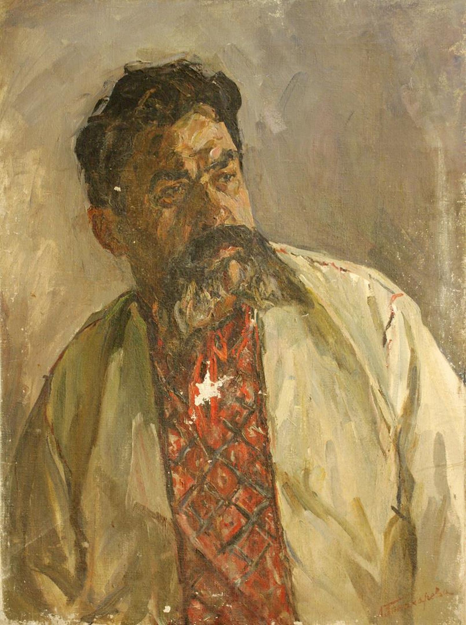 Ponomareva Lidiya (Ukrainian artist), "Portrait: honored artist of USSR Kolesnik", oil on canvas: Title: Ponomareva Lidiya (Ukrainian artist), "Portrait: honored artist of USSR Kolesnik", oil on canvas Description: ARTIST: Ponomareva Lidiya Zinovievna, Ukrainian artist TITLE: "Portrait: honored ar