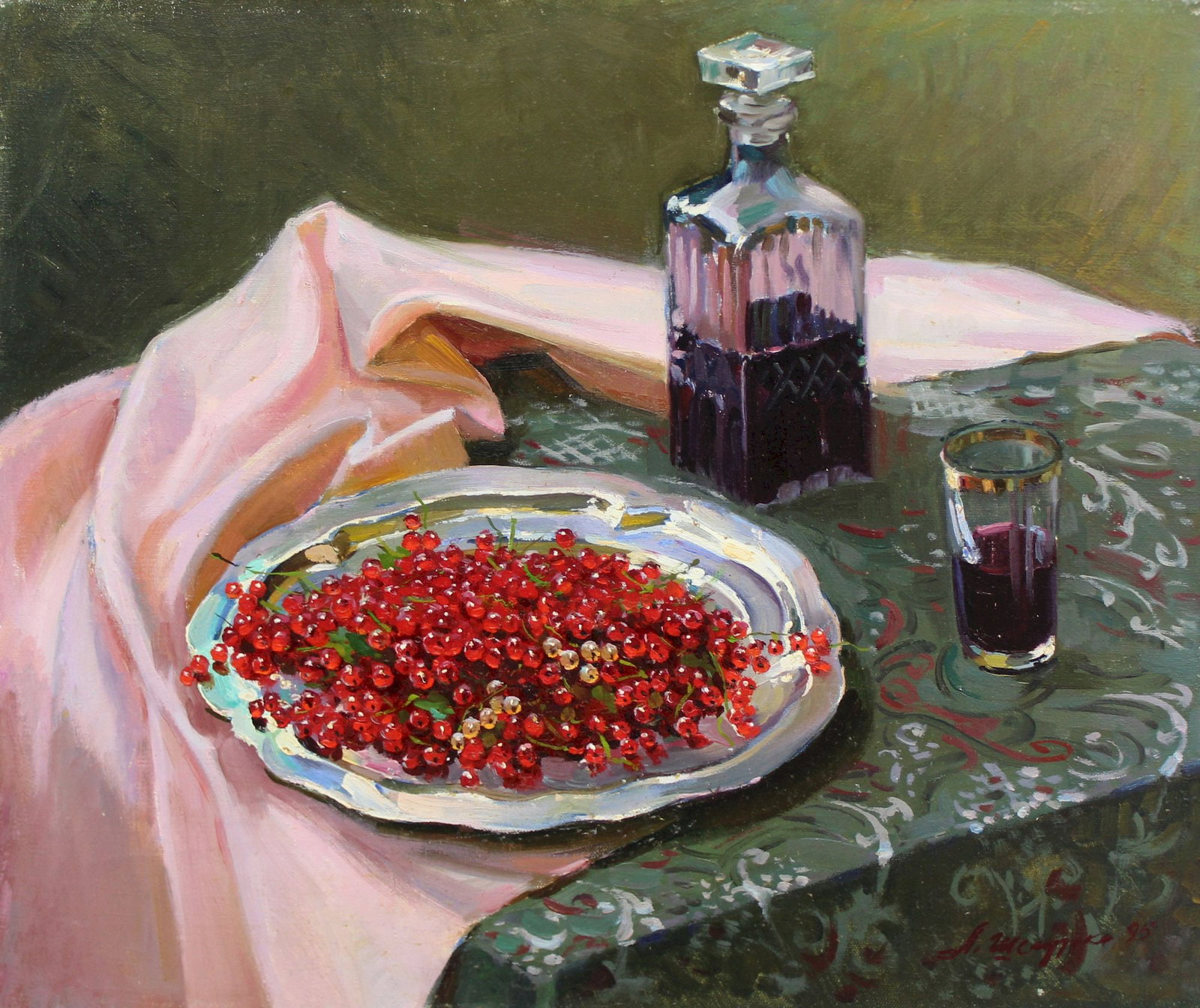Sheludko Leonid (Ukrainian artist), "Still life with viburnum", oil on canvas: Title: Sheludko Leonid (Ukrainian artist), "Still life with viburnum", oil on canvas Description: ARTIST: Sheludko Leonid Mykolayovich, Ukrainian artist TITLE: "Still life with viburnum" SIZE: 67 x 61