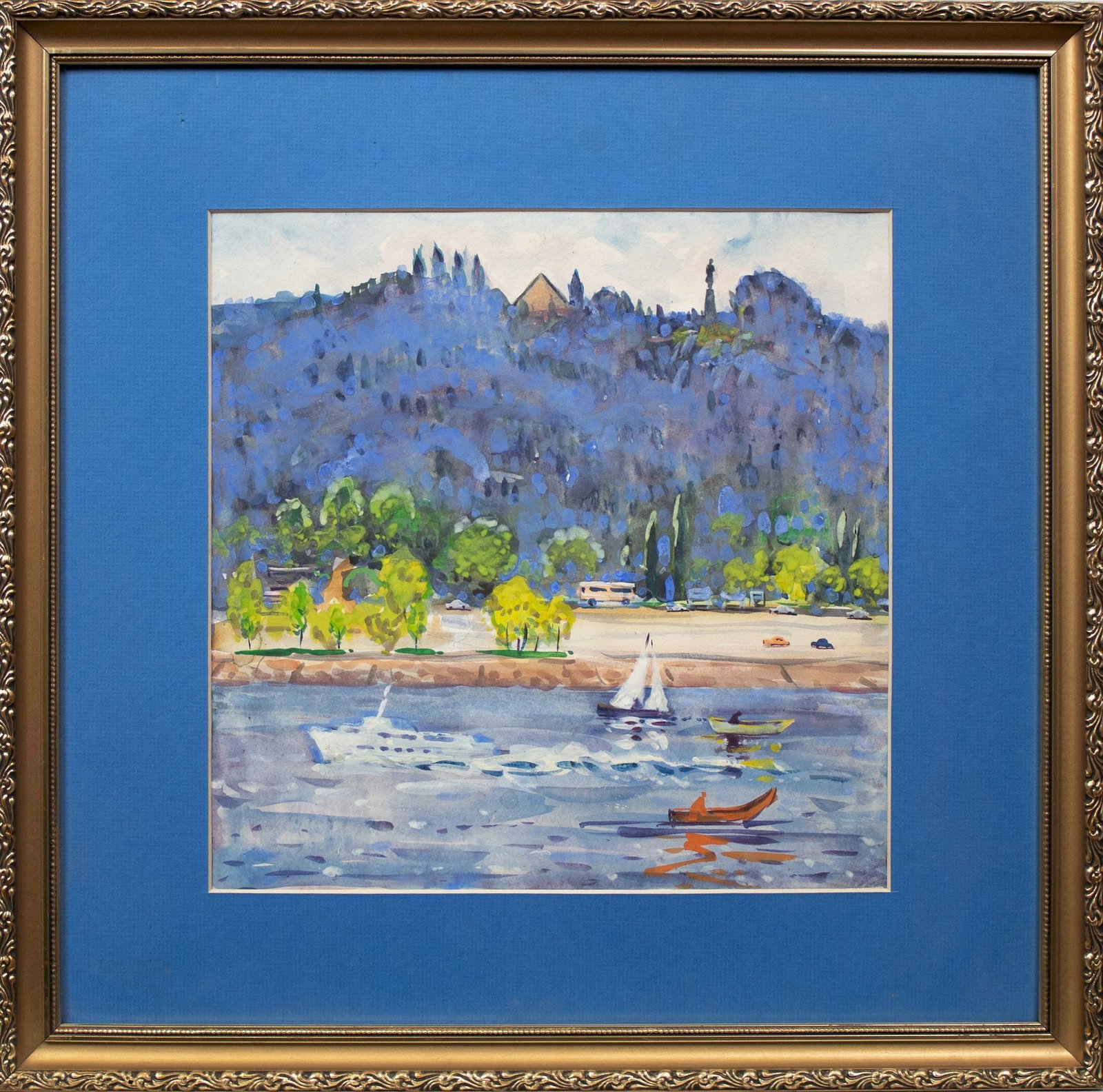 Tyukha Ivan (Ukrainian artist), "Summer on the river", mixed technique on paper: Title: Tyukha Ivan (Ukrainian artist), "Summer on the river", mixed technique on paper Description: ARTIST: Tyukha Ivan Andriyovich, Ukrainian artist TITLE: "Summer on the river" SIZE: 36 x 36 cm, (14