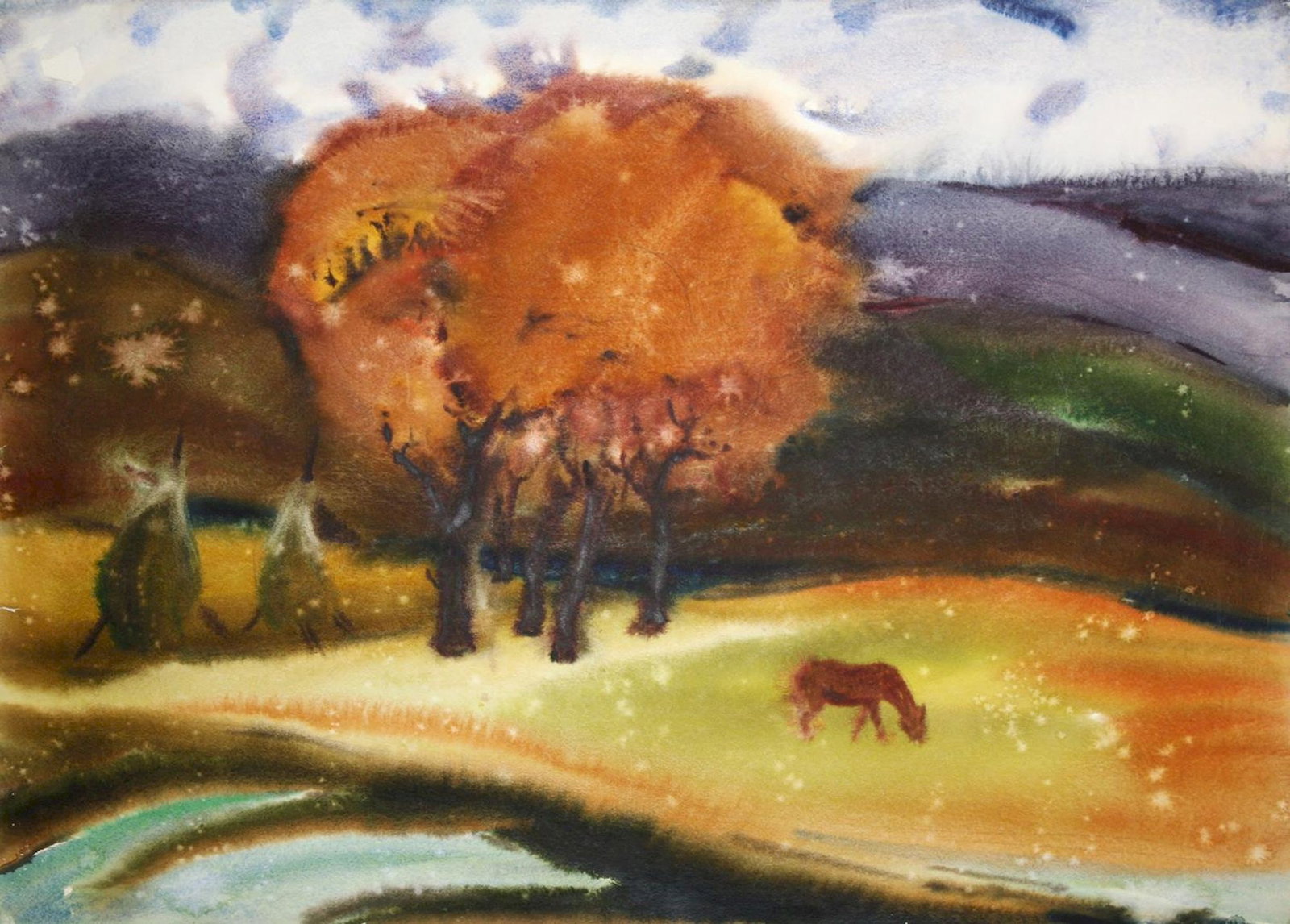 Kirilkov Valentin (Ukrainian artist), "Horse on pasture", watercolor on paper: Title: Kirilkov Valentin (Ukrainian artist), "Horse on pasture", watercolor on paper Description: ARTIST: Kirilkov Valentin Feodosievich, Ukrainian artist TITLE: "Horse on pasture" SIZE: 61 x 86 cm,