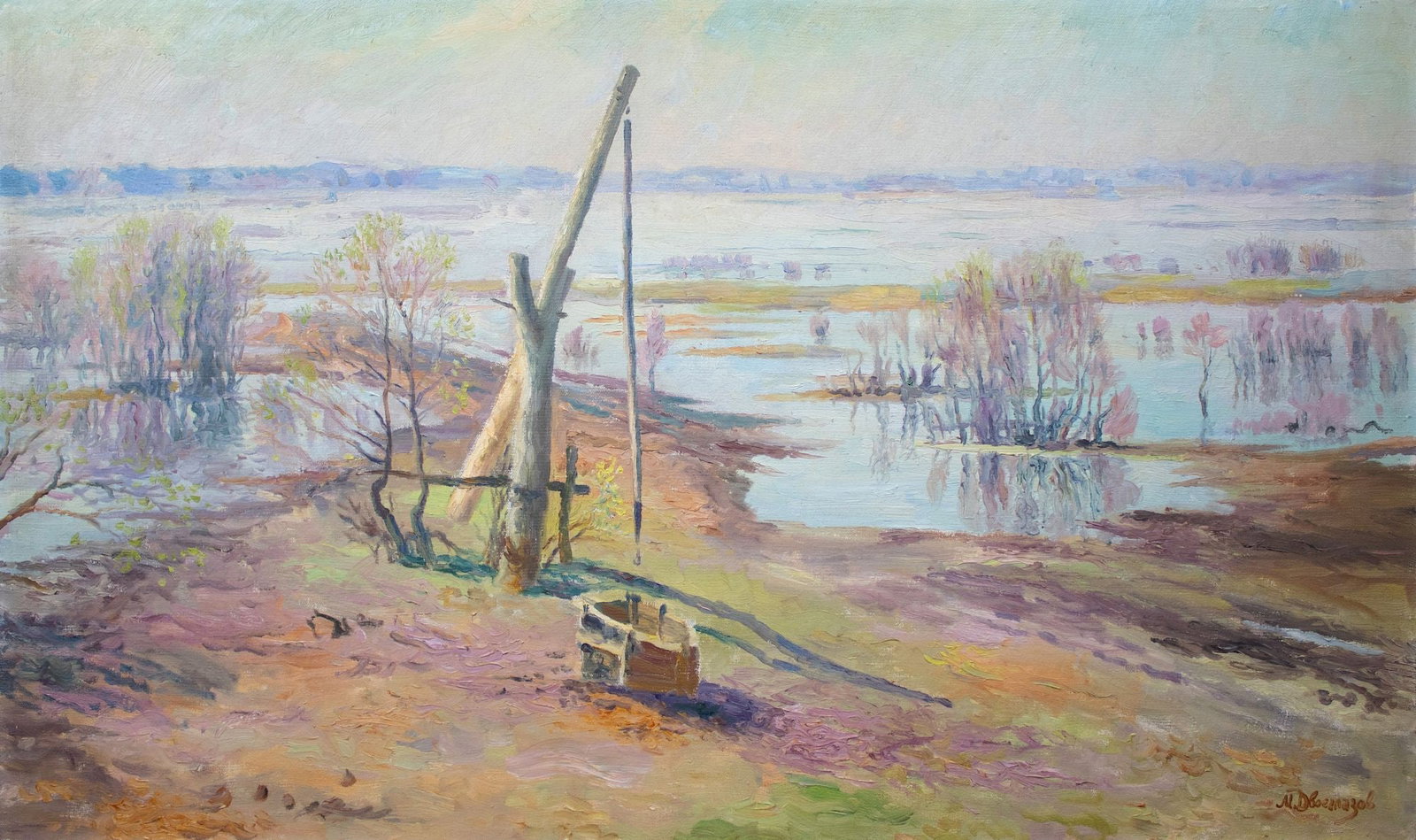Dvoeglazov Mykhaylo (Ukrainian artist), "Spring", oil on canvas: Title: Dvoeglazov Mykhaylo (Ukrainian artist), "Spring", oil on canvas Description: ARTIST: Dvoeglazov Mykhaylo Mykhaylovich, Ukrainian artist TITLE: "Spring" SIZE: 75 x 125 cm, (29 2/4 x 49 1/4 in.) 