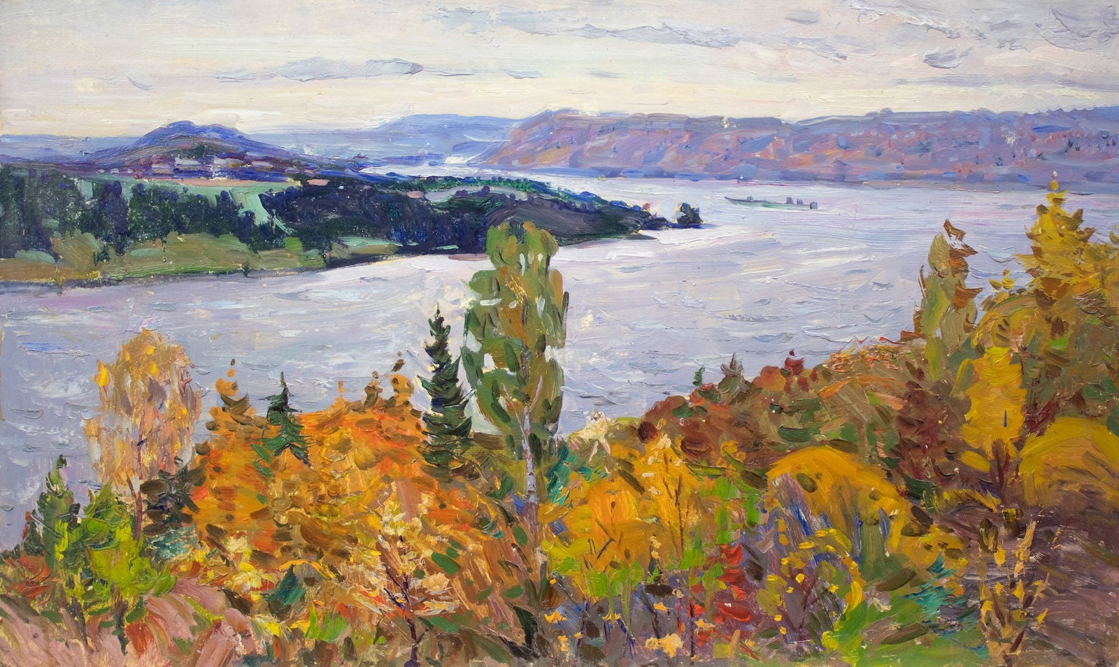 Tyukha Ivan (Ukrainian artist), "Golden autumn", oil on cardboard: Title: Tyukha Ivan (Ukrainian artist), "Golden autumn", oil on cardboard Description: ARTIST: Tyukha Ivan Andriyovich, Ukrainian artist TITLE: "Golden autumn" SIZE: 52 x 86 cm, (20 2/4 x 33 3/4 in.) M