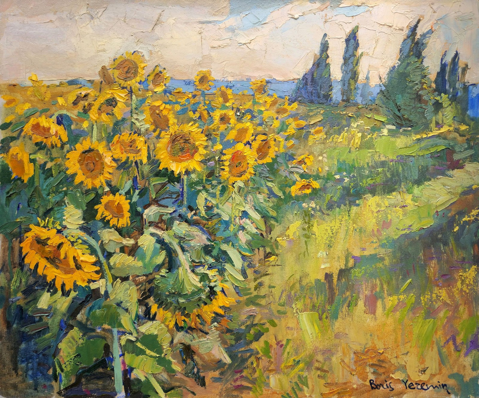 Yeremin Boris (Ukrainian artist), "Blooming sunflowers", oil on canvas: Title: Yeremin Boris (Ukrainian artist), "Blooming sunflowers", oil on canvas Description: ARTIST: Yeremin Boris Oleksandrovich, Ukrainian artist TITLE: "Blooming sunflowers" SIZE: 50 x 60 cm, (19 3/4