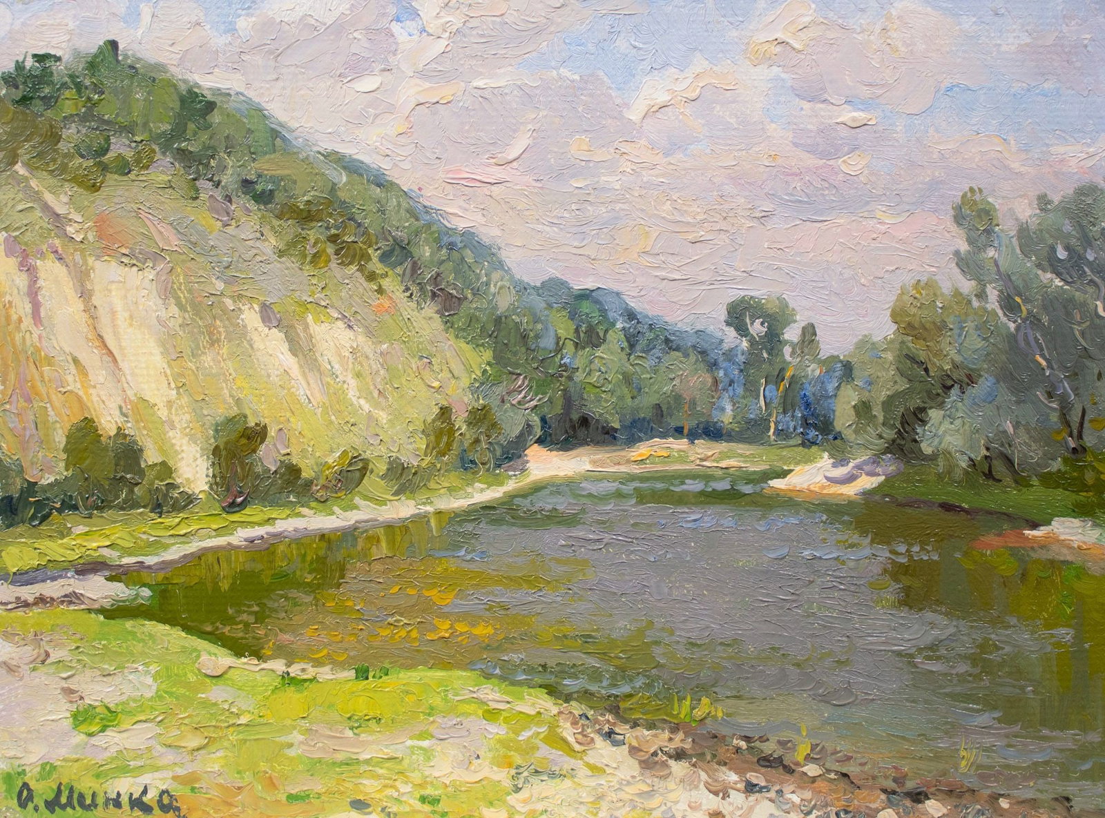 Mynka Olexandr (Ukrainian artist), "Flowing creek", oil on cardboard (1 of 4)