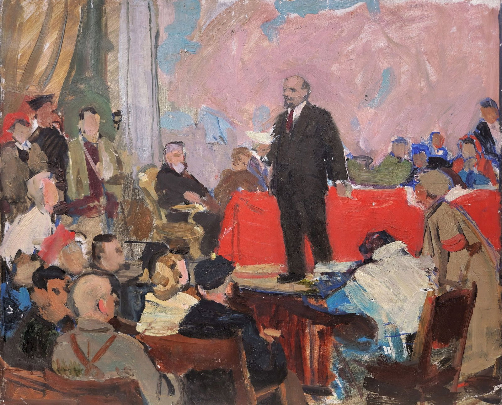 Unidentified (Ukrainian artist), "Lenin at the party congress", oil on cardboard (1 of 3)