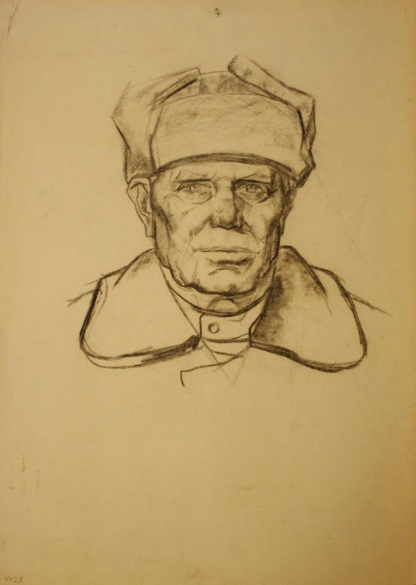 Mynka Olexandr (Ukrainian artist), "Portrait of elderly man", coal on paper: Title: Mynka Olexandr (Ukrainian artist), "Portrait of elderly man", coal on paper Description: ARTIST: Mynka Olexandr Fedorovich, Ukrainian artist TITLE: "Portrait of elderly man" SIZE: 59 x 42 cm,
