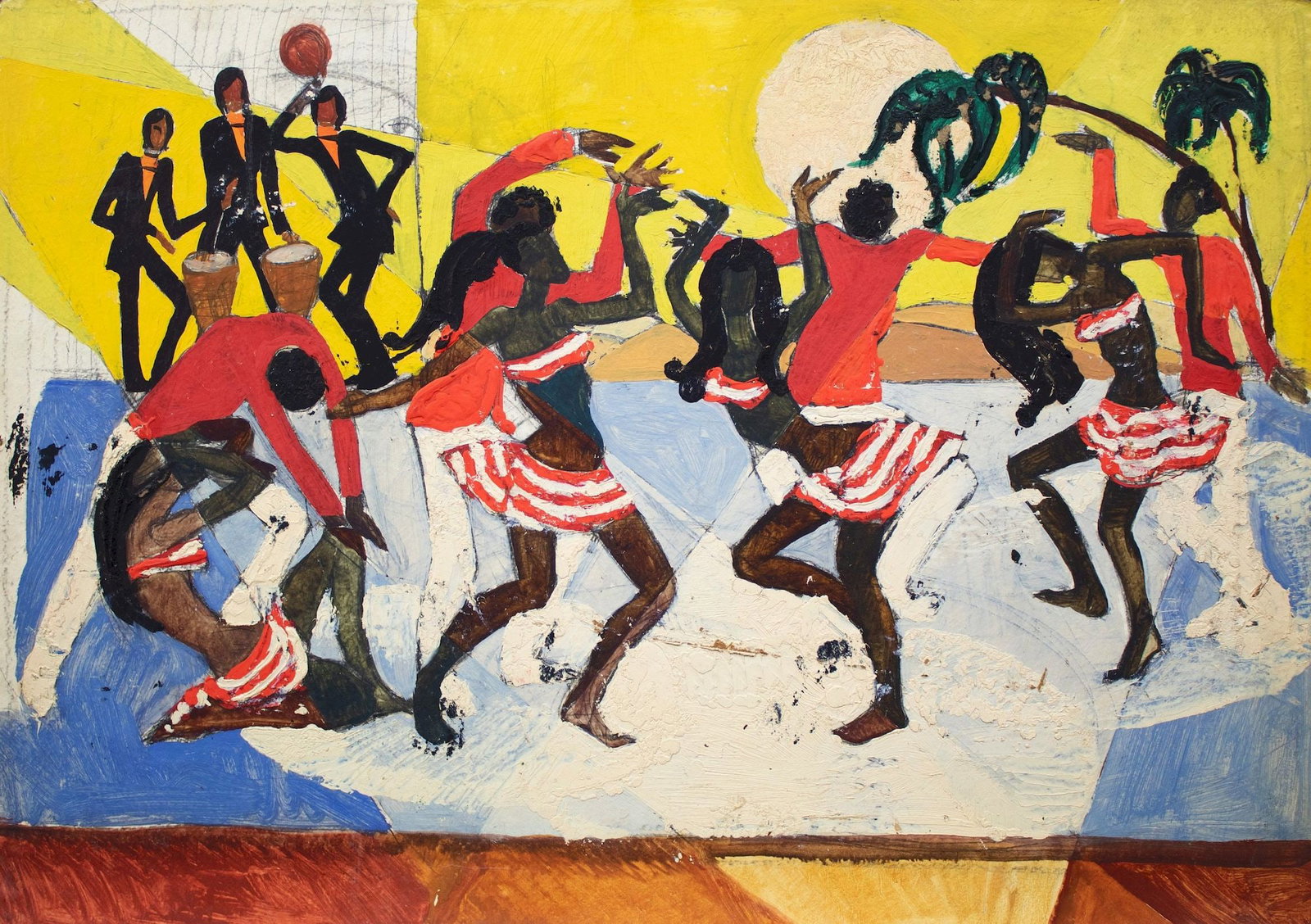 Unidentified (Ukrainian artist), "Dancing", oil on cardboard (1 of 3)