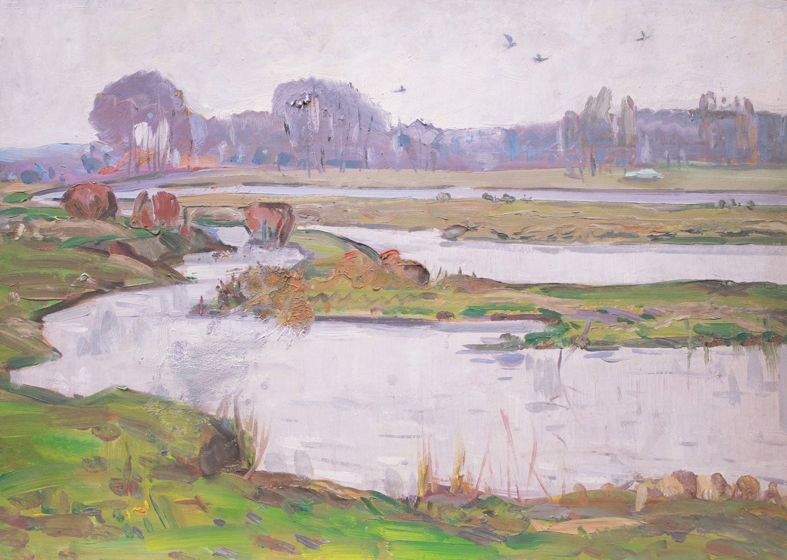 Tyukha Ivan (Ukrainian artist), "Flood", oil on cardboard: Title: Tyukha Ivan (Ukrainian artist), "Flood", oil on cardboard Description: ARTIST: Tyukha Ivan Andriyovich, Ukrainian artist TITLE: "Flood" SIZE: 35 x 50 cm, (13 3/4 x 19 3/4 in.) MEDIUM: oil on ca