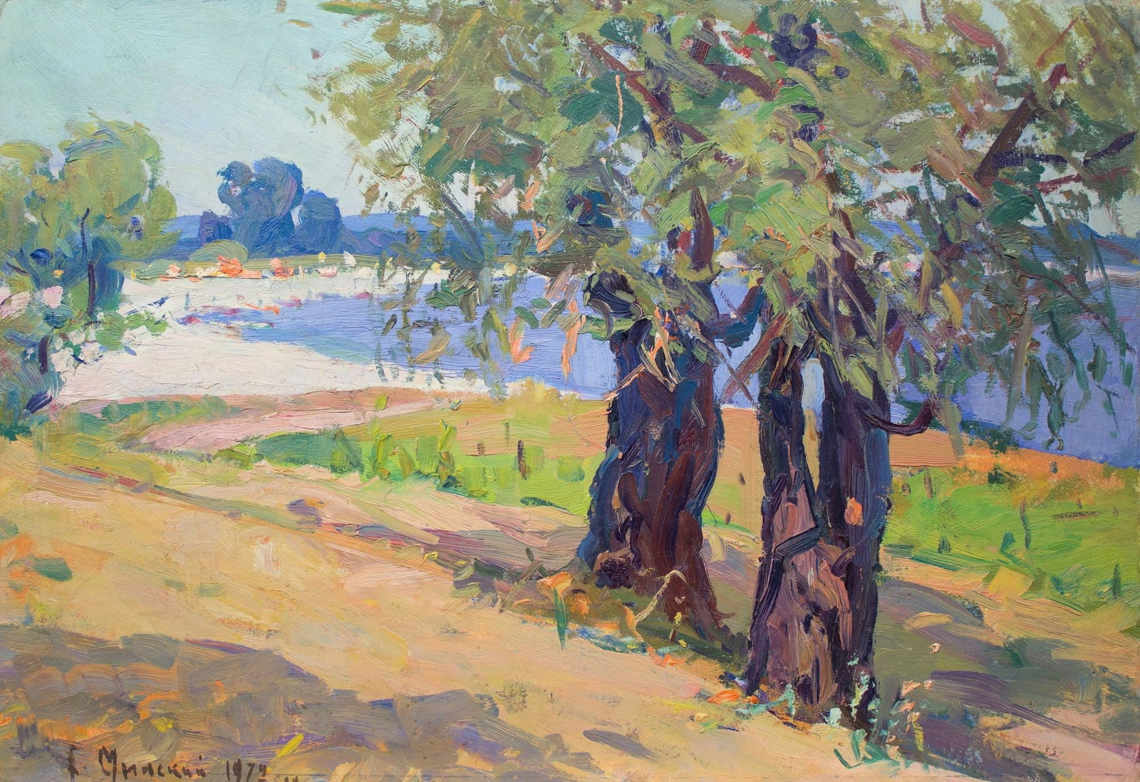 Minskiy Grigory (Ukrainian artist), "Summer day", oil on cardboard: Title: Minskiy Grigory (Ukrainian artist), "Summer day", oil on cardboard Description: ARTIST: Minskiy Grigory Semyonovich, Ukrainian artist TITLE: "Summer day" SIZE: 47 x 68 cm, (18 2/4 x 26 3/4 in.)