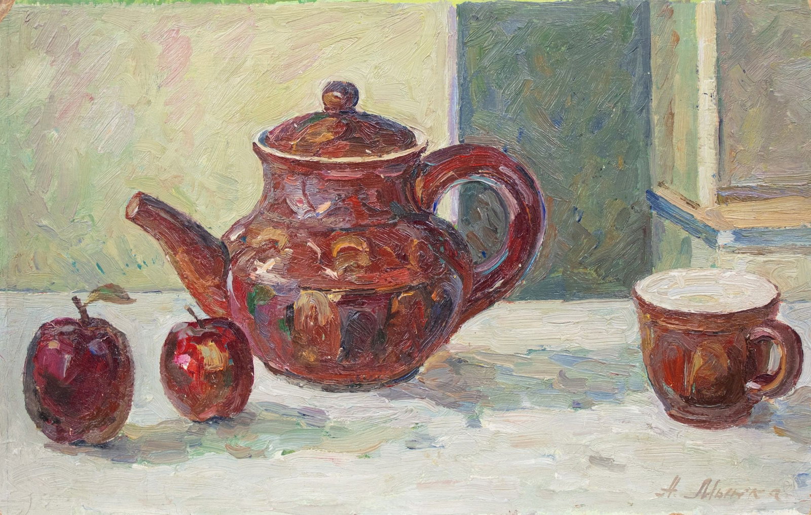 Mynka Olexandr (Ukrainian artist), "Still life with apples", oil on cardboard (1 of 4)