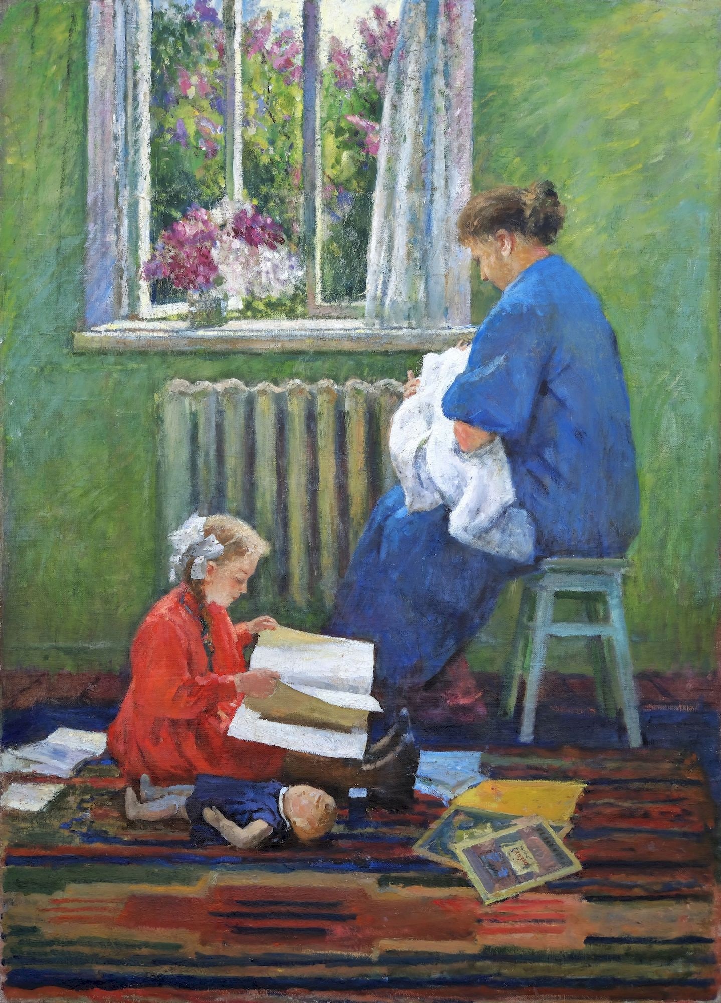 Voloshin Georgy (Ukrainian artist), "Mother with children", oil on canvas: Title: Voloshin Georgy (Ukrainian artist), "Mother with children", oil on canvas Description: ARTIST: Voloshin Georgy Sergievich, Ukrainian artist TITLE: "Mother with children" SIZE: 130 x 95 cm, (51 