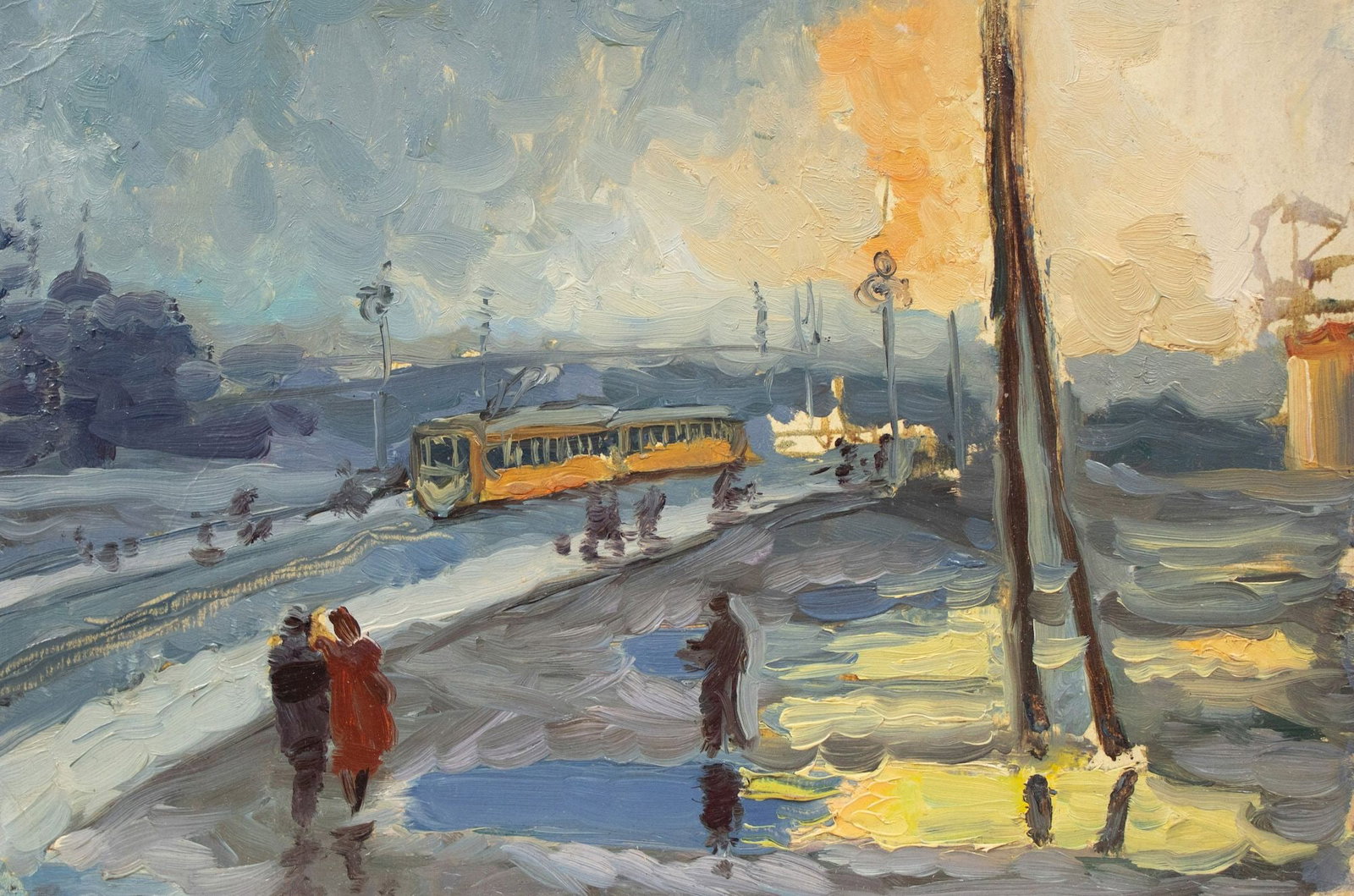 Unidentified (Ukrainian artist), "The city late in the evening", oil on cardboard (1 of 3)