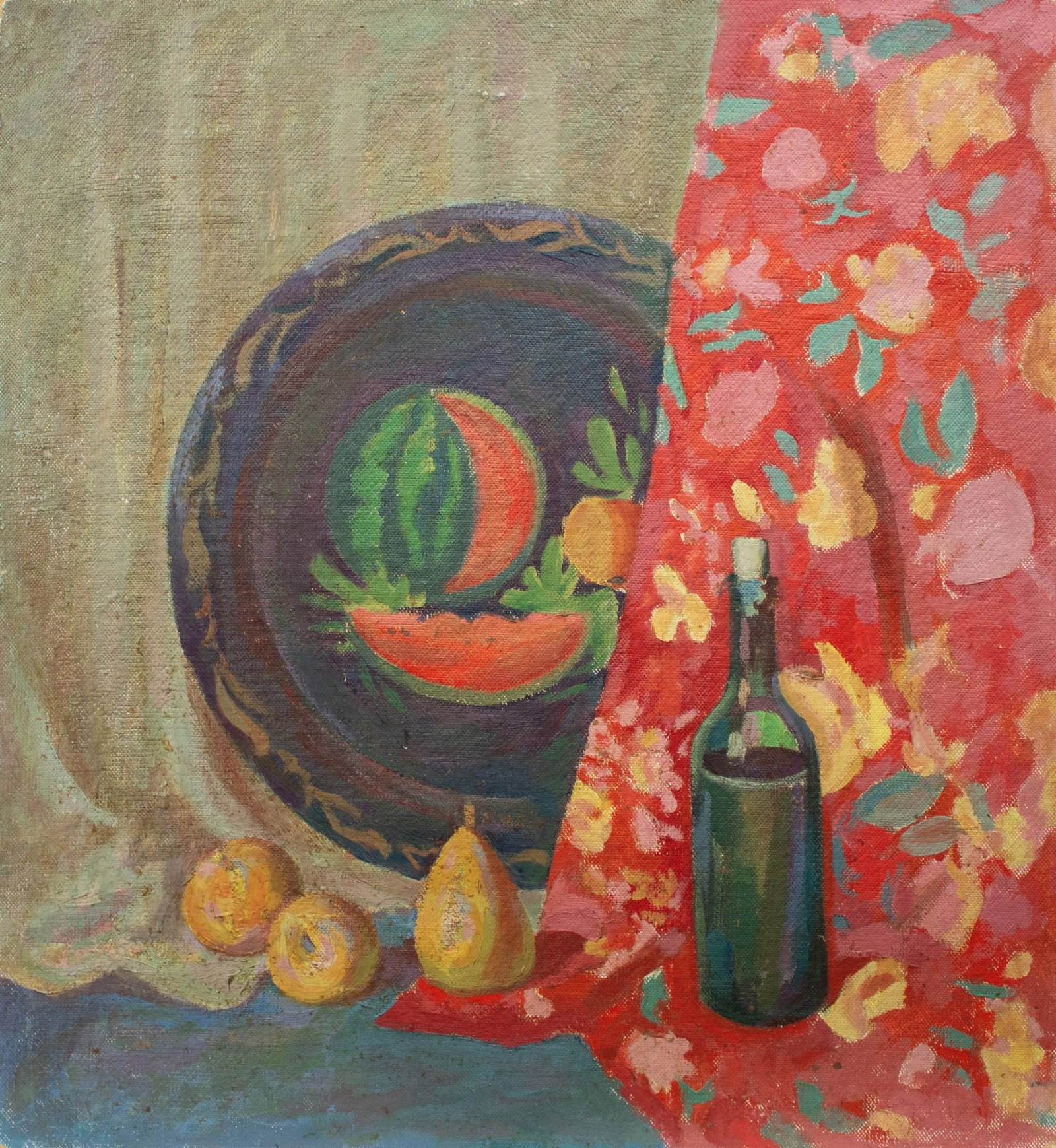 Lah Rostislav (Ukrainian artist), "Still life with a tray", oil on cardboard: Title: Lah Rostislav (Ukrainian artist), "Still life with a tray", oil on cardboard Description: ARTIST: Lah Rostislav Ivanovich, Ukrainian artist TITLE: "Still life with a tray" SIZE: 65 x 60 cm,
