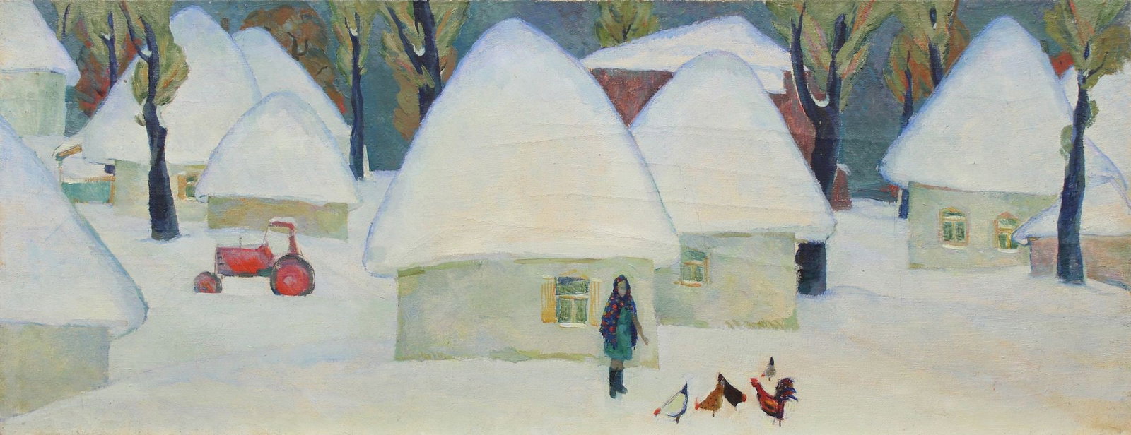 Unidentified (Ukrainian artist), "Winter in the village", oil on canvas (1 of 3)