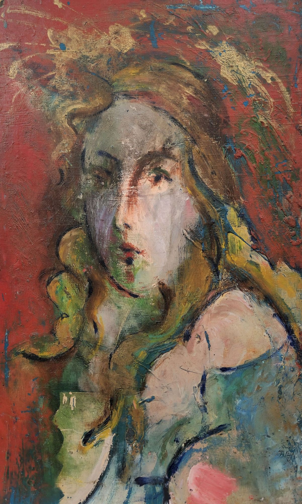 Knyazev Sergiy (Ukrainian artist), "Portrait of a girl", oil on wood: Title: Knyazev Sergiy (Ukrainian artist), "Portrait of a girl", oil on wood Description: ARTIST: Knyazev Sergiy Viktorovych, Ukrainian artist TITLE: "Portrait of a girl" SIZE: 47 x 28 cm, (18 2/4 x 11