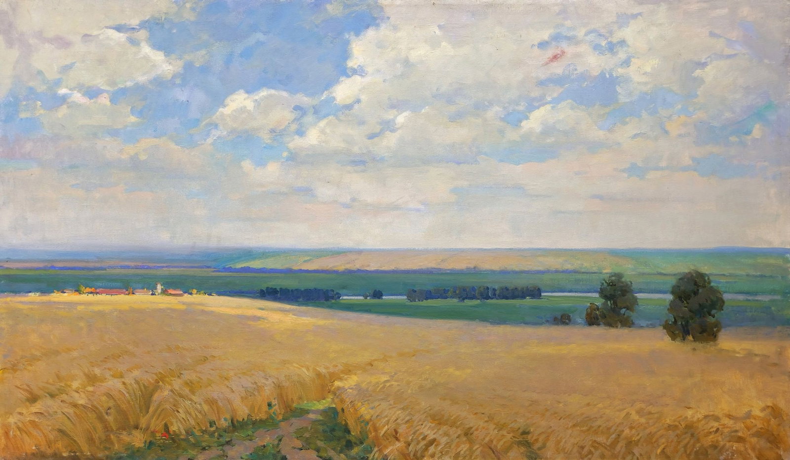 Rapoport Boris (Ukrainian artist), "Wheat field", oil on canvas: Title: Rapoport Boris (Ukrainian artist), "Wheat field", oil on canvas Description: ARTIST: Rapoport Boris Naumovich, Ukrainian artist TITLE: "Wheat field" SIZE: 91 x 155 cm, (35 3/4 x 61 in.) MEDIUM: