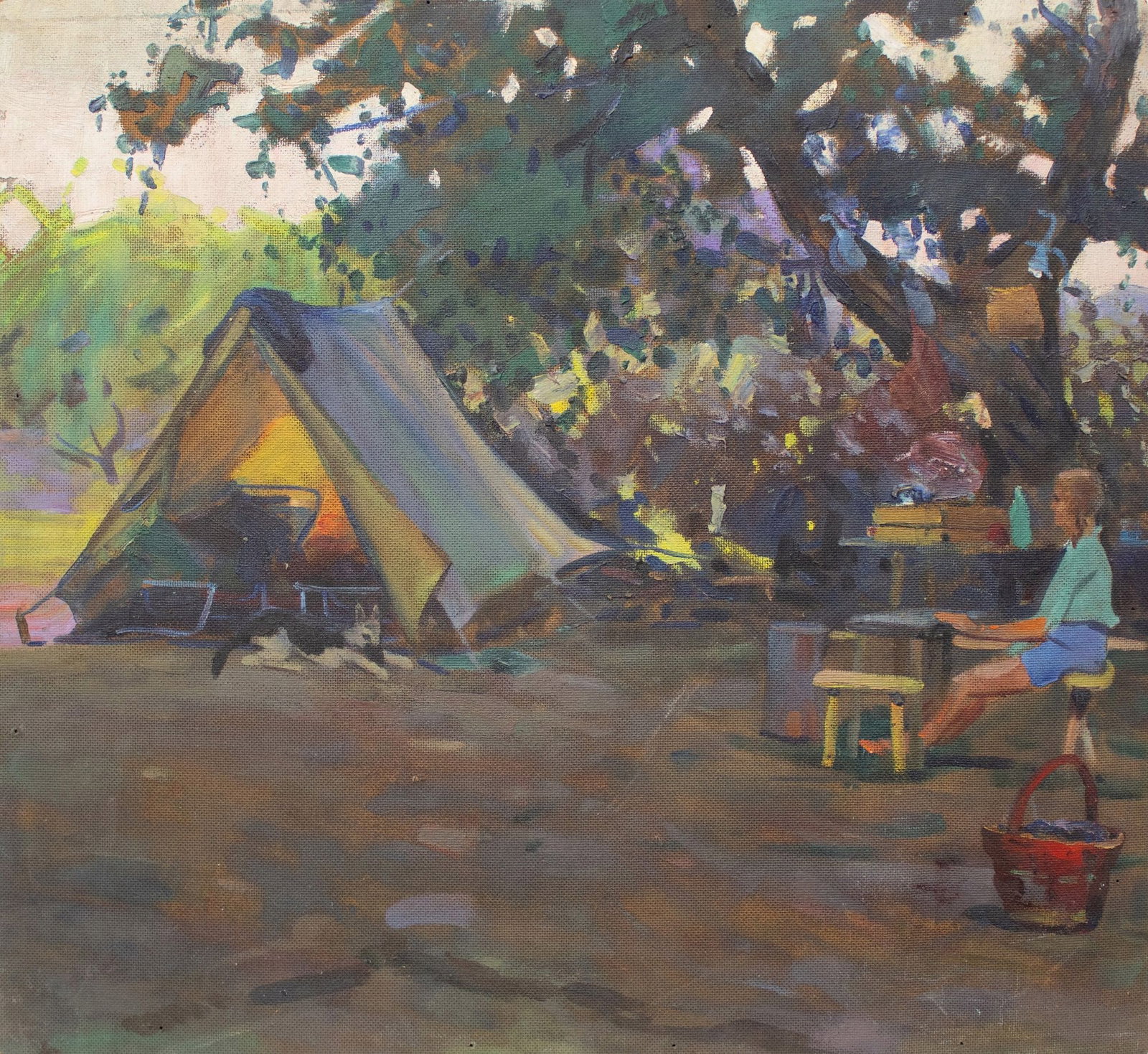 Tyukha Ivan (Ukrainian artist), "Summer", oil on cardboard: Title: Tyukha Ivan (Ukrainian artist), "Summer", oil on cardboard Description: ARTIST: Tyukha Ivan Andriyovich, Ukrainian artist TITLE: "Summer" SIZE: 66 x 72 cm, (26 x 28 1/4 in.) MEDIUM: oil on