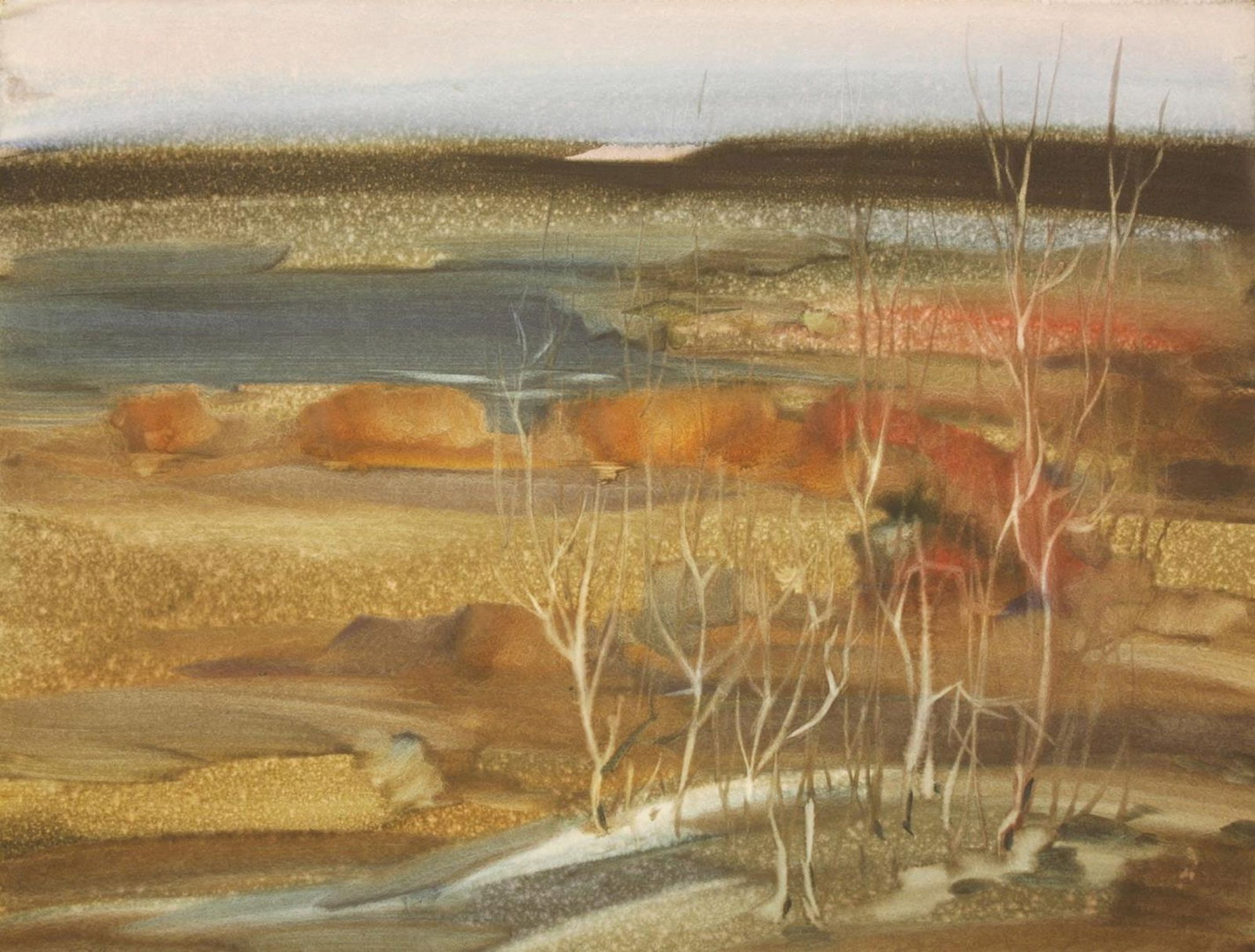 Mynka Olexandr (Ukrainian artist), "Early spring", watercolor on paper: Title: Mynka Olexandr (Ukrainian artist), "Early spring", watercolor on paper Description: ARTIST: Mynka Olexandr Fedorovich, Ukrainian artist TITLE: "Early spring" SIZE: 47 x 62 cm, (18 2/4 x 24 2/4