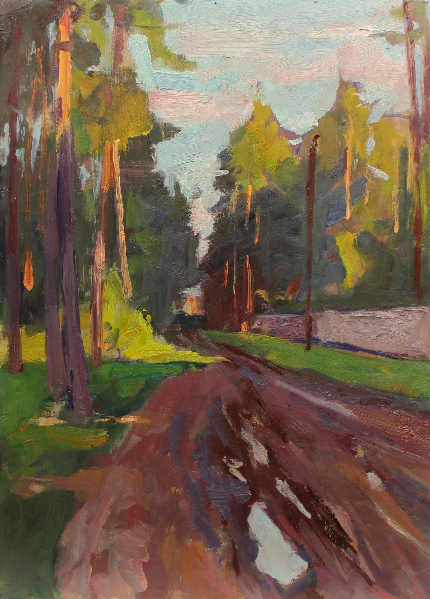 Kruchakov Samuil (Ukrainian artist), "Forest road", oil on cardboard: Title: Kruchakov Samuil (Ukrainian artist), "Forest road", oil on cardboard Description: ARTIST: Kruchakov Samuil Abramovich, Ukrainian artist TITLE: "Forest road" SIZE: 49 x 35 cm, (19 1/4 x 13 3/4 i