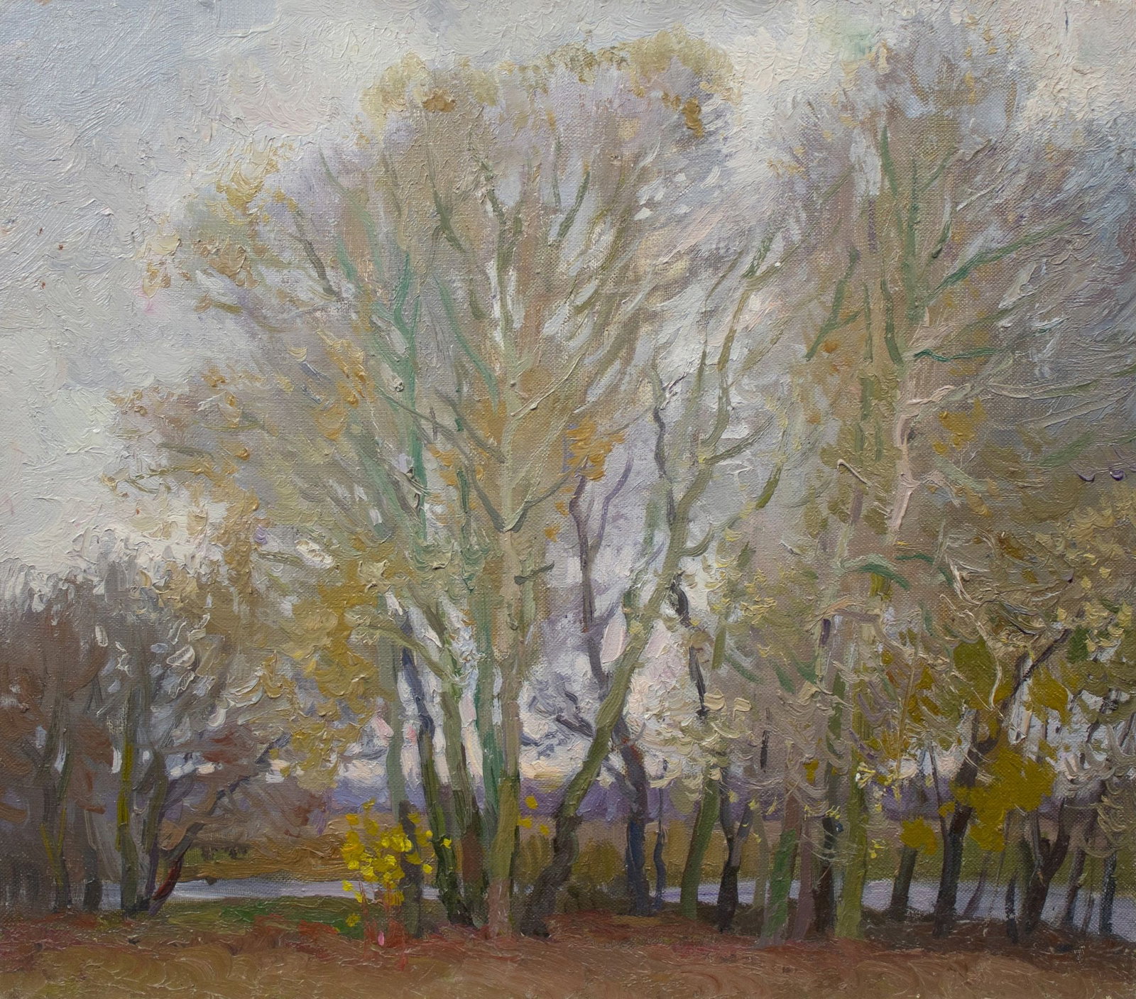 Mynka Olexandr (Ukrainian artist), "Above a river", oil on canvas: Title: Mynka Olexandr (Ukrainian artist), "Above a river", oil on canvas Description: ARTIST: Mynka Olexandr Fedorovich, Ukrainian artist TITLE: "Above a river" SIZE: 40 x 45 cm, (15 3/4 x 17 3/4 in.)
