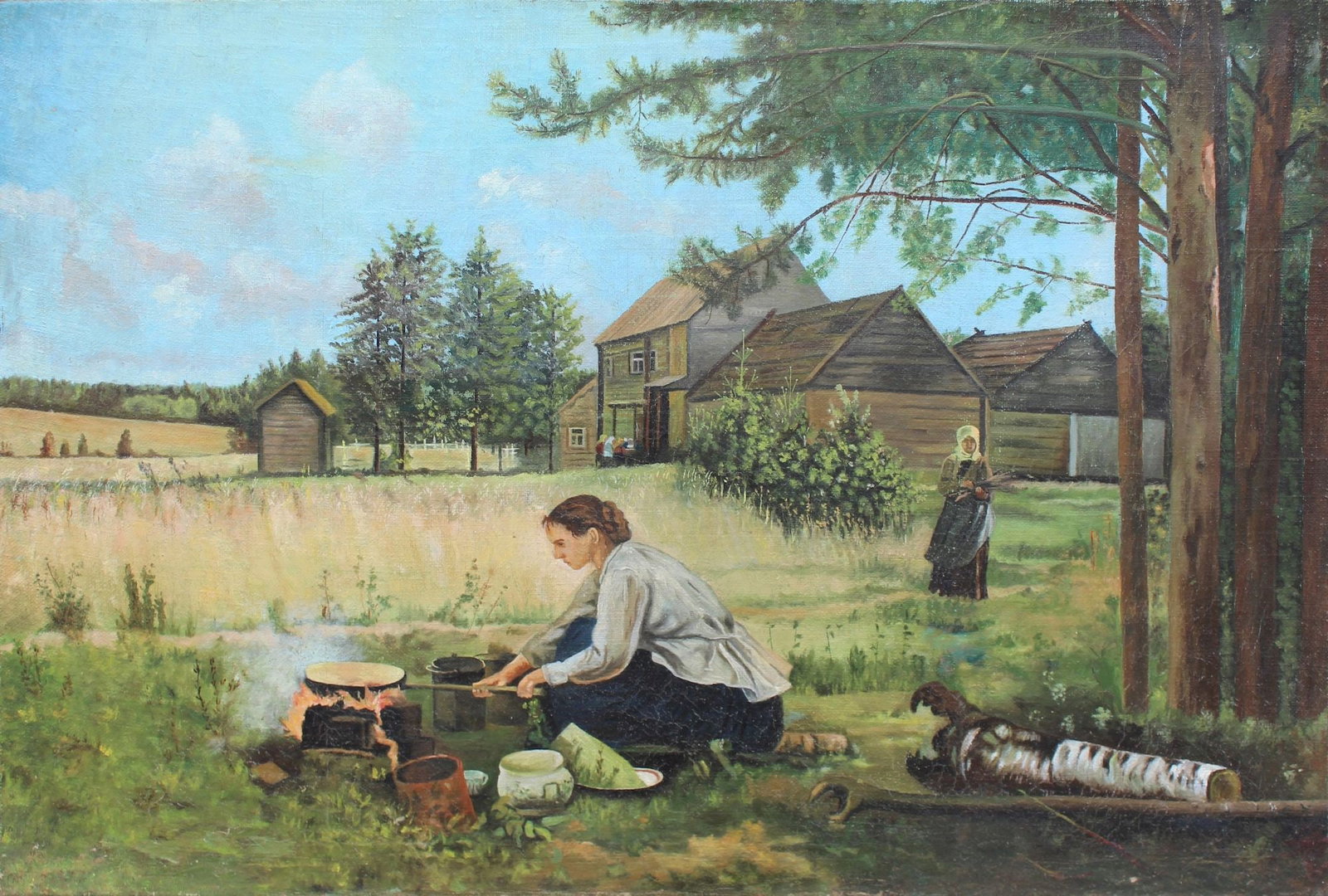 Unidentified (Ukrainian artist), "Preparing dinner", oil on canvas (1 of 4)