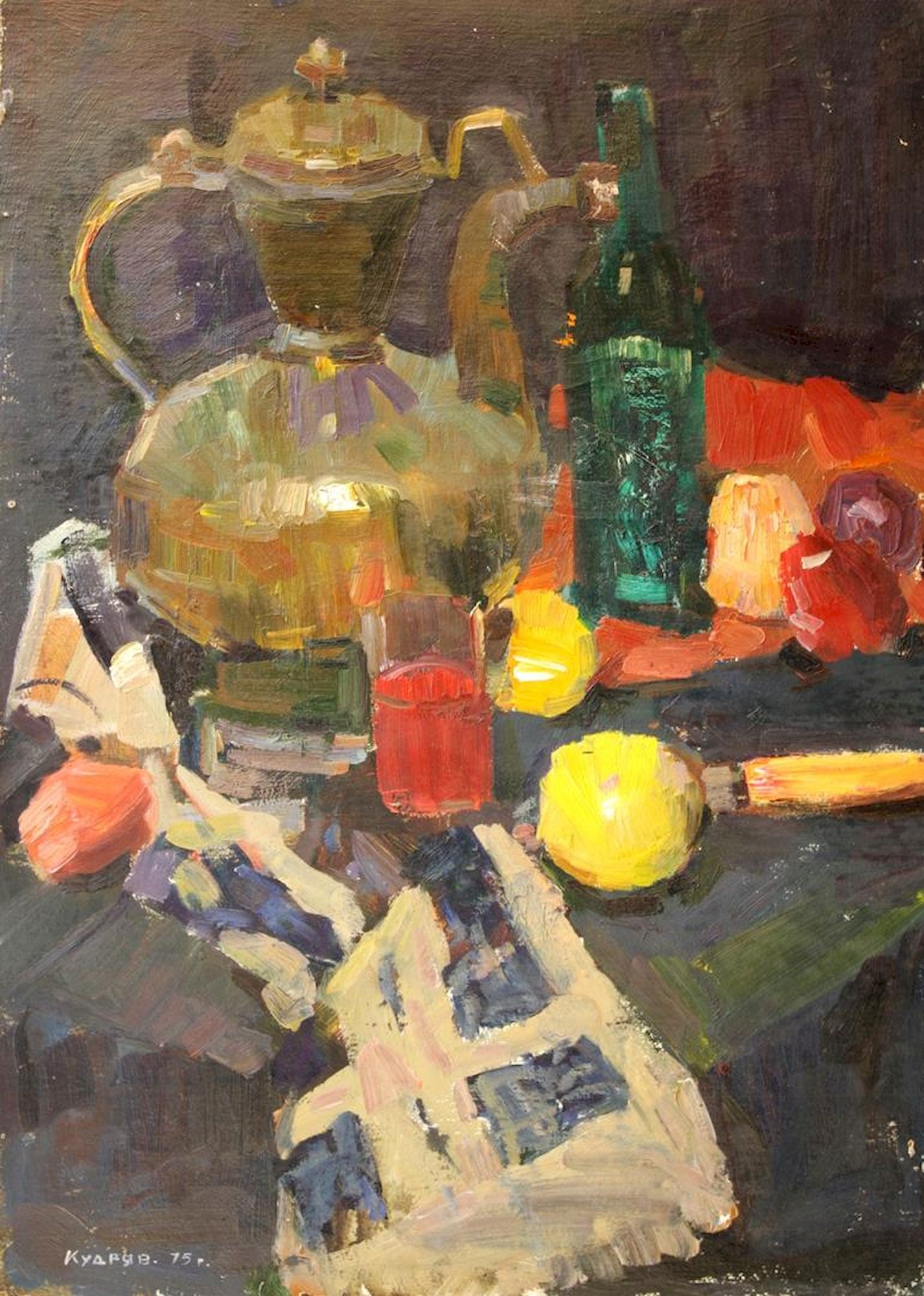 Kudryavtsev Leonid (Ukrainian artist), "Still life with jug", oil on cardboard: Title: Kudryavtsev Leonid (Ukrainian artist), "Still life with jug", oil on cardboard Description: ARTIST: Kudryavtsev Leonid Kostyantynovich, Ukrainian artist TITLE: "Still life with jug" SIZE: 70 x