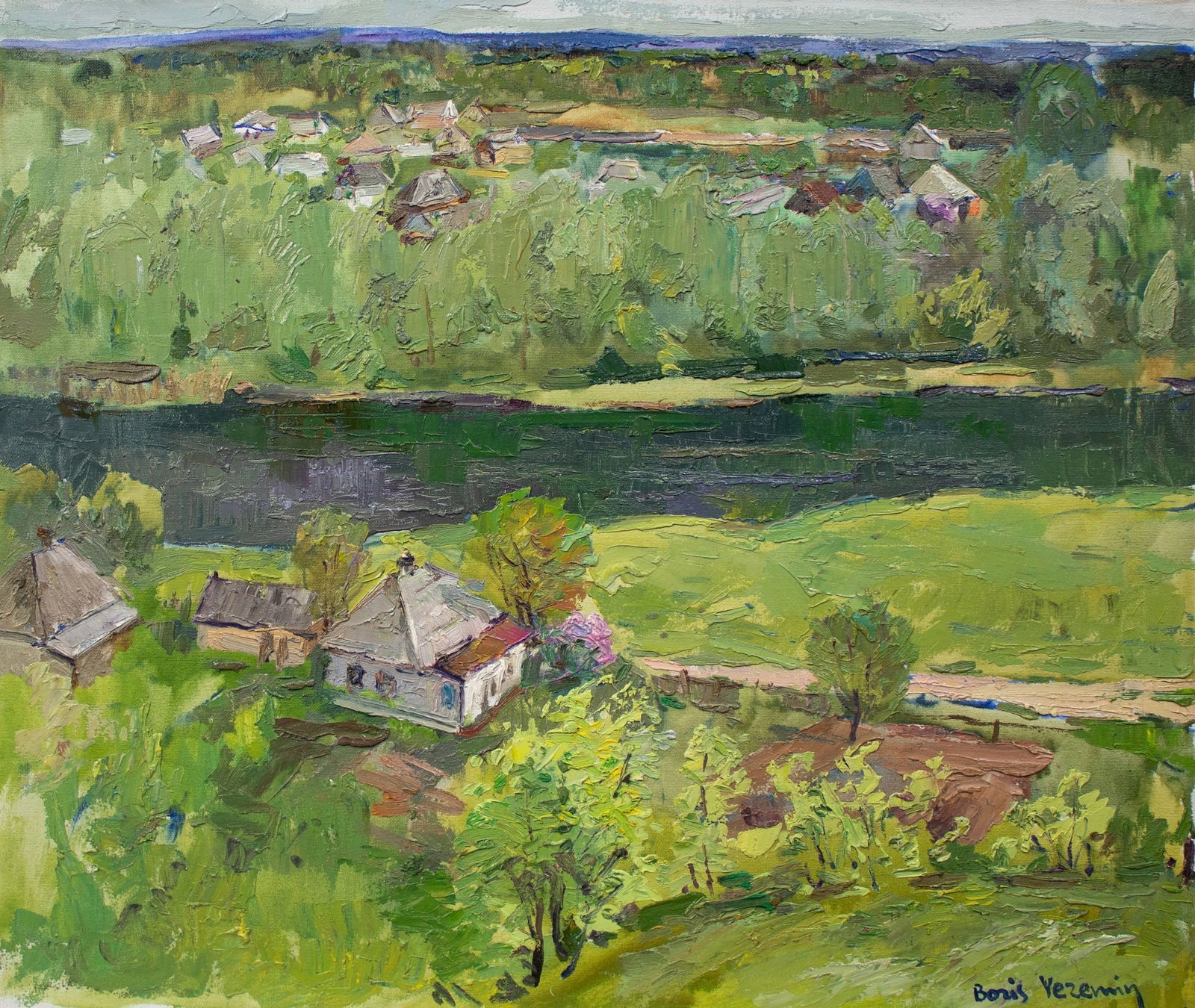 Yeremin Boris (Ukrainian artist), "Spring green", oil on canvas: Title: Yeremin Boris (Ukrainian artist), "Spring green", oil on canvas Description: ARTIST: Yeremin Boris Oleksandrovich, Ukrainian artist TITLE: "Spring green" SIZE: 50 x 60 cm, (19 3/4 x 23 2/4 in.)