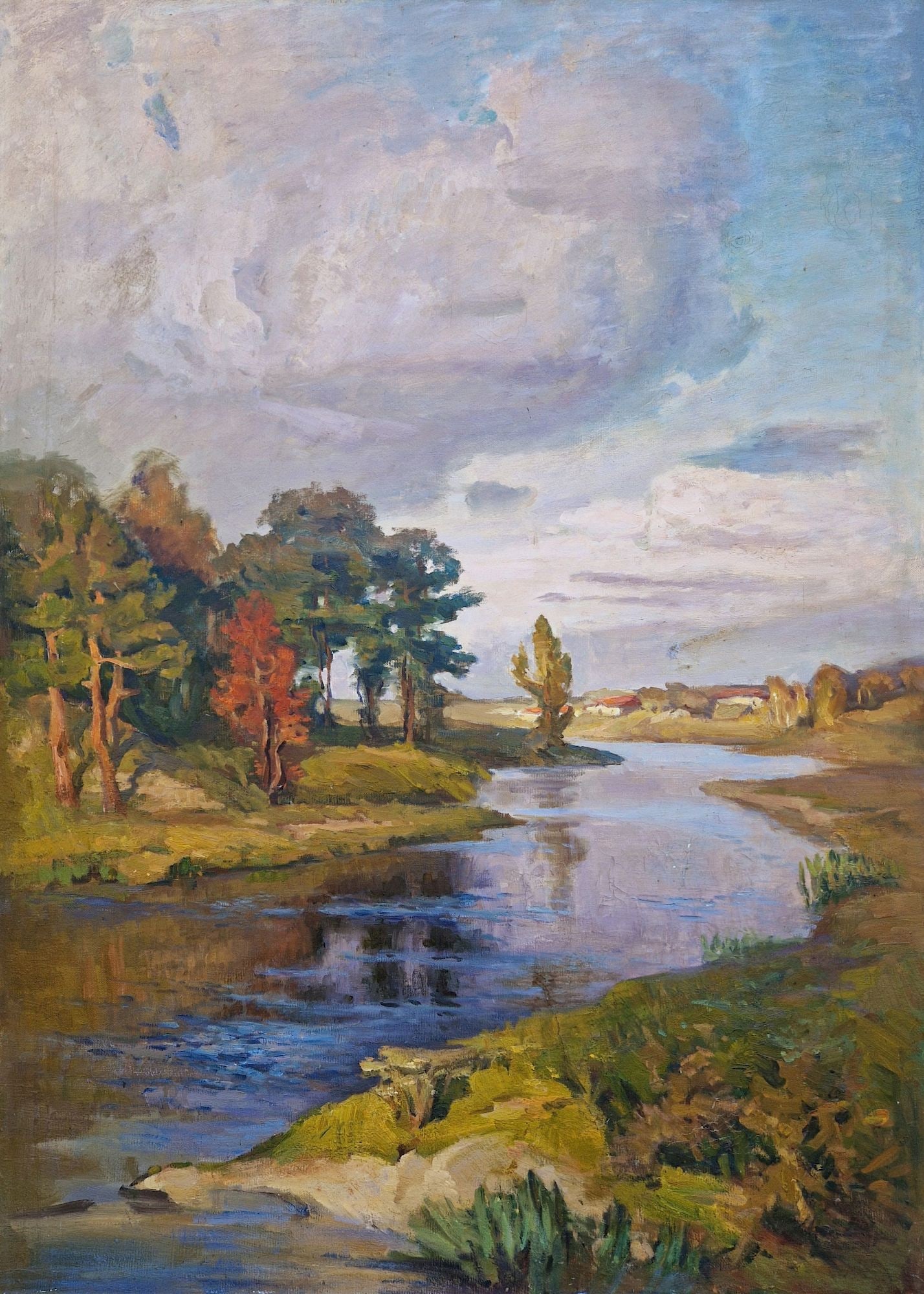 Shapovalenko Mykhailo (Ukrainian artist), "River near the village", oil on canvas: Title: Shapovalenko Mykhailo (Ukrainian artist), "River near the village", oil on canvas Description: ARTIST: Shapovalenko Mykhailo Viktorovych, Ukrainian artist TITLE: "River near the village" SIZE: 