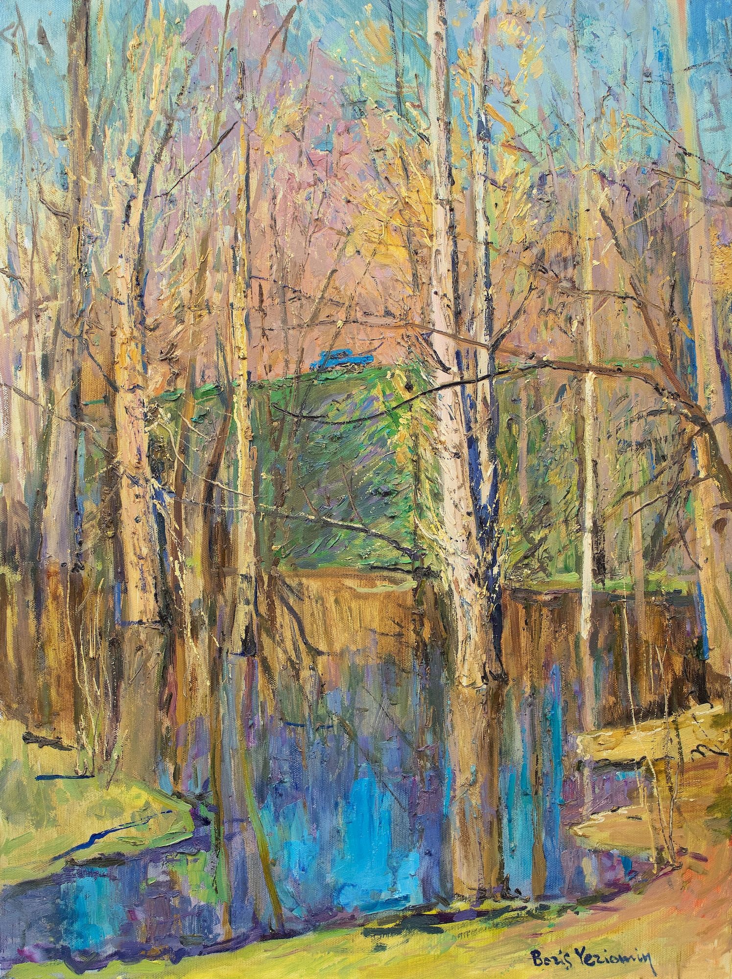 Yeremin Boris (Ukrainian artist), "Blue spring day", oil on canvas: Title: Yeremin Boris (Ukrainian artist), "Blue spring day", oil on canvas Description: ARTIST: Yeremin Boris Oleksandrovich, Ukrainian artist TITLE: "Blue spring day" SIZE: 62 x 47 cm, (24 2/4 x 18 2/