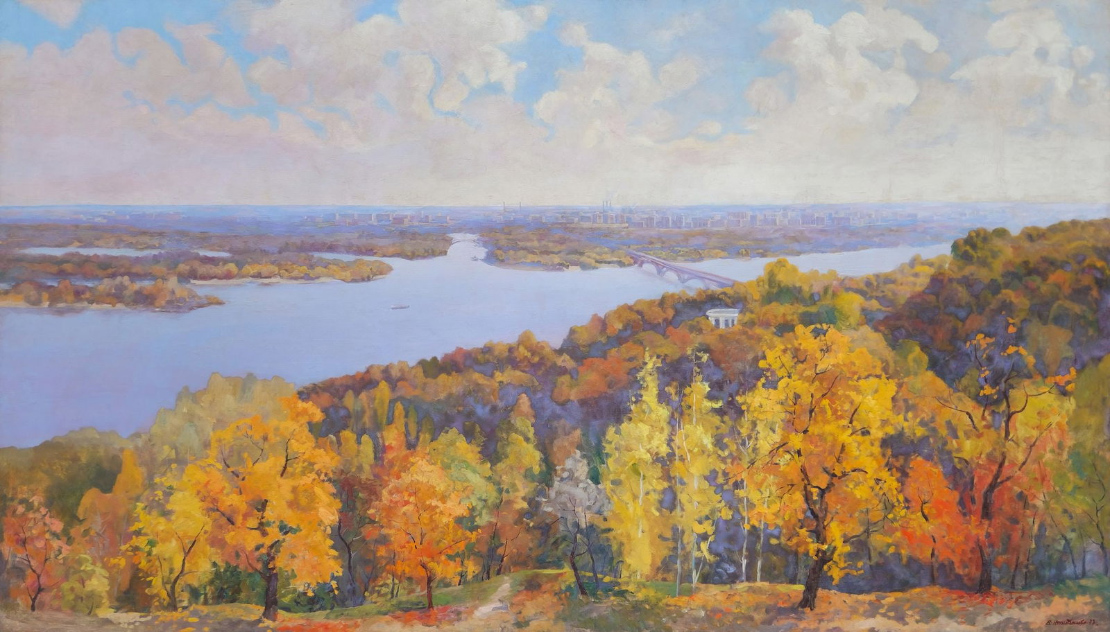 Nepyipyvo Vasil (Ukrainian artist), "Panorama of Kiev", oil on canvas: Title: Nepyipyvo Vasil (Ukrainian artist), "Panorama of Kiev", oil on canvas Description: ARTIST: Nepyipyvo Vasil Gnatovich, Ukrainian artist TITLE: "Panorama of Kiev" SIZE: 149 x 258 cm, (58 3/4 x