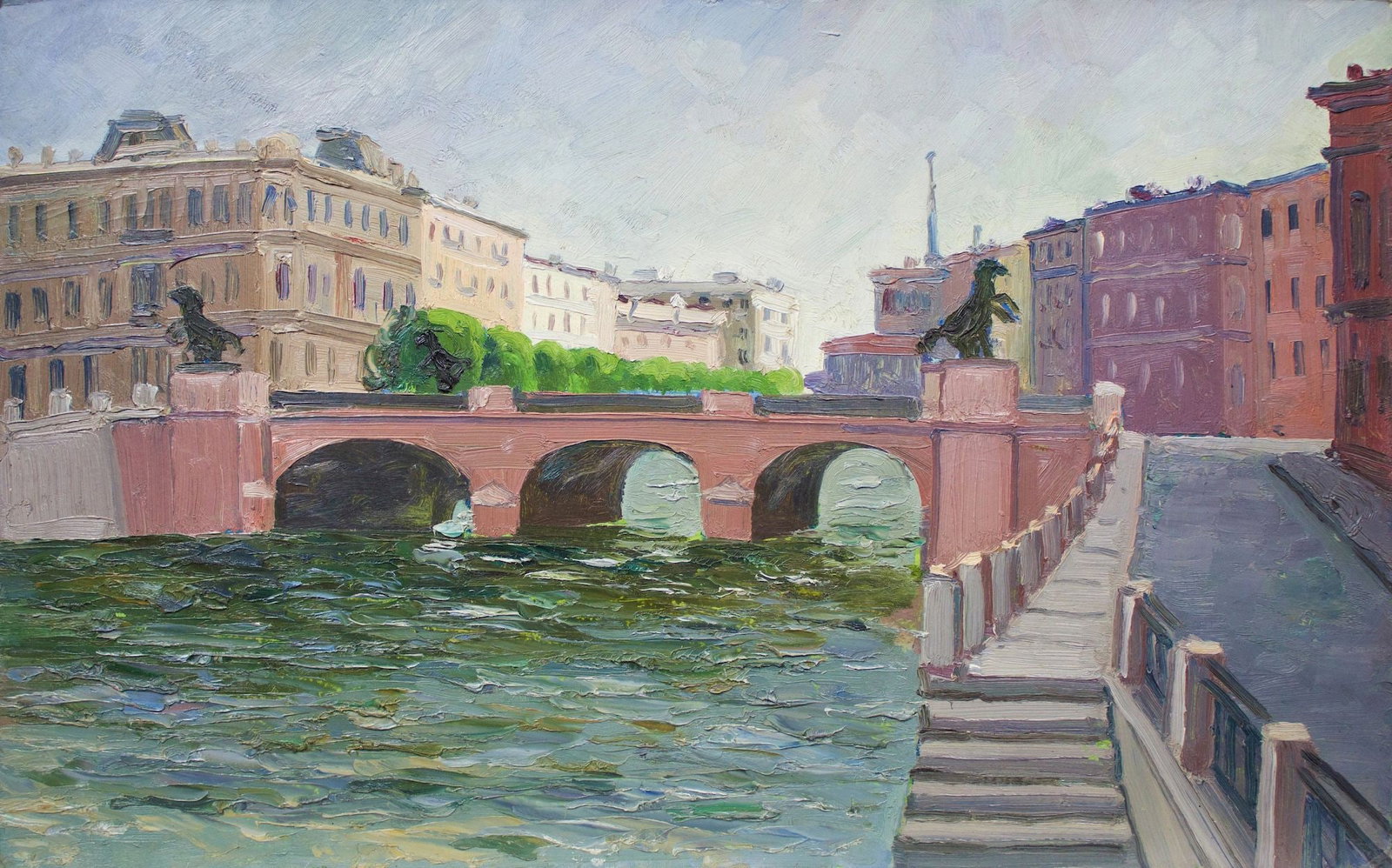 Netrebenko Olexandr (Ukrainian artist), "Anichkov bridge", oil on cardboard: Title: Netrebenko Olexandr (Ukrainian artist), "Anichkov bridge", oil on cardboard Description: ARTIST: Netrebenko Olexandr Mykolayovich, Ukrainian artist TITLE: "Anichkov bridge" SIZE: 50 x 80 cm,