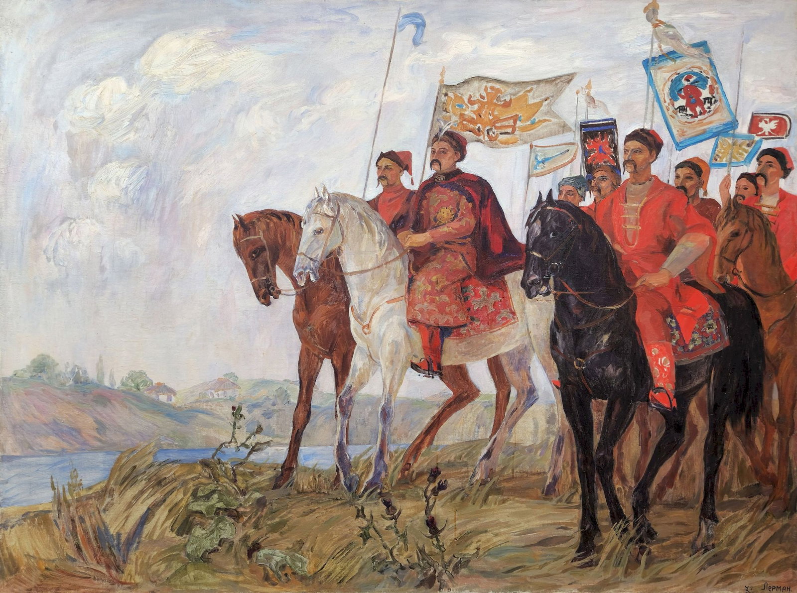 Lerman Zoya (Ukrainian artist), "Bohdan Khmelnytsky", oil on canvas: Title: Lerman Zoya (Ukrainian artist), "Bohdan Khmelnytsky", oil on canvas Description: ARTIST: Lerman Zoya Naumivna, Ukrainian artist TITLE: "Bohdan Khmelnytsky" SIZE: 120 x 150 cm, (47 1/4 x 59 in.)
